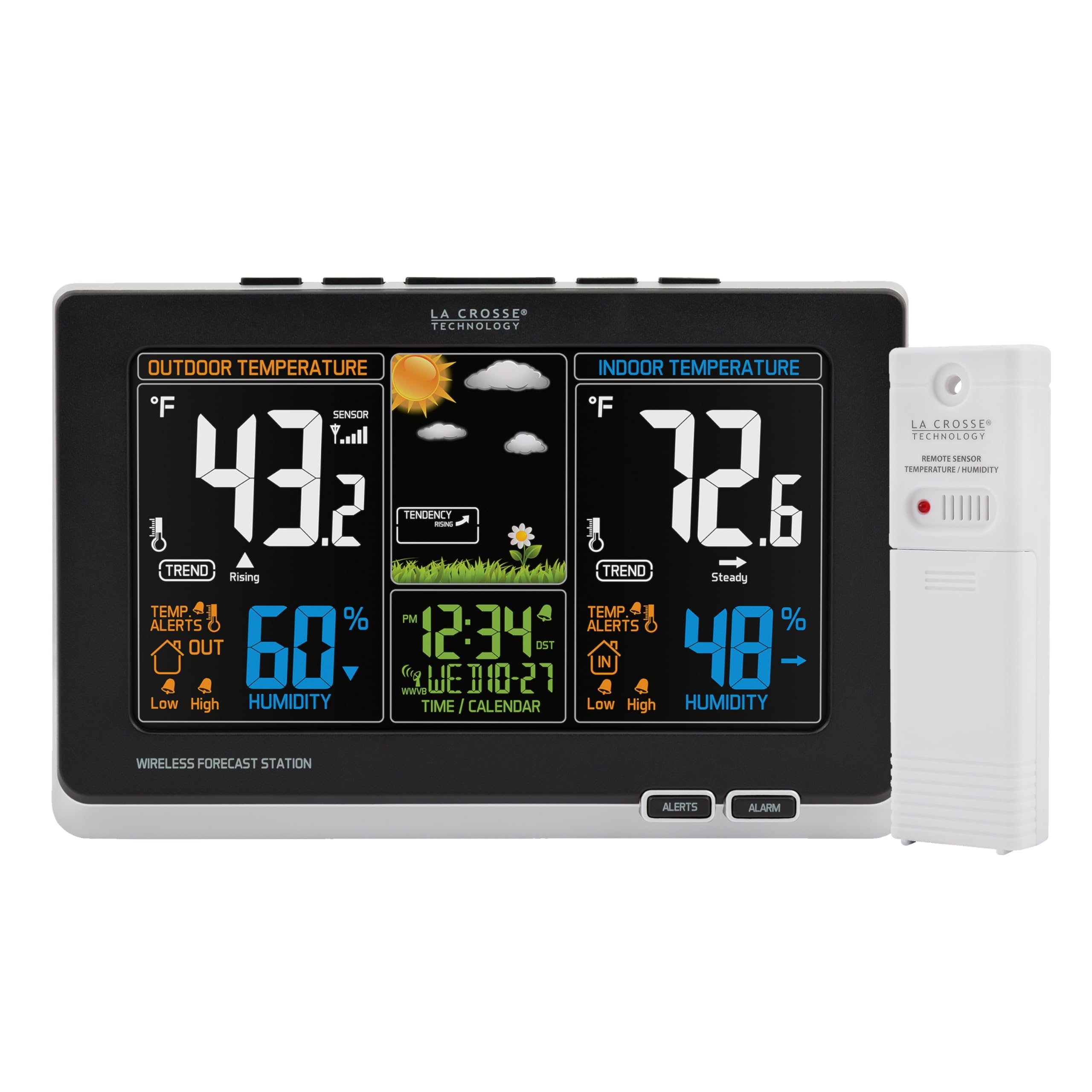 La Crosse Technology Advanced Wireless Weather Station - Full-Color LCD Display, Atomic Clock, 300ft Range | Indoor/Outdoor Temperature & Humidity Monitor with Alerts | Perfect for Home, Office, Garden & Weather Enthusiasts