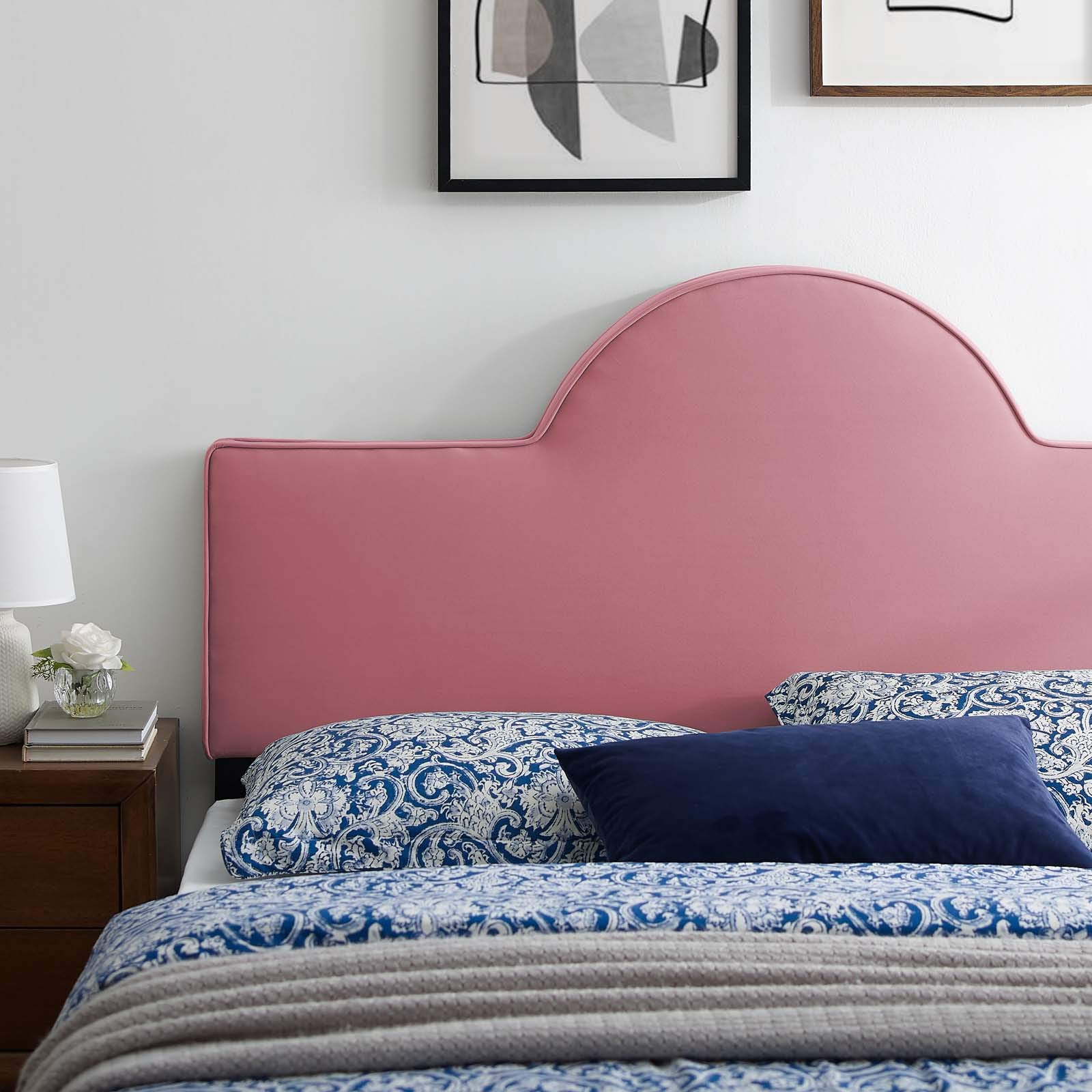 Modway Dawn Performance Velvet Headboard - Twin Size, Dusty Rose Pink - Perfect for Bedroom Decor, Guest Room & Dorm Furniture
