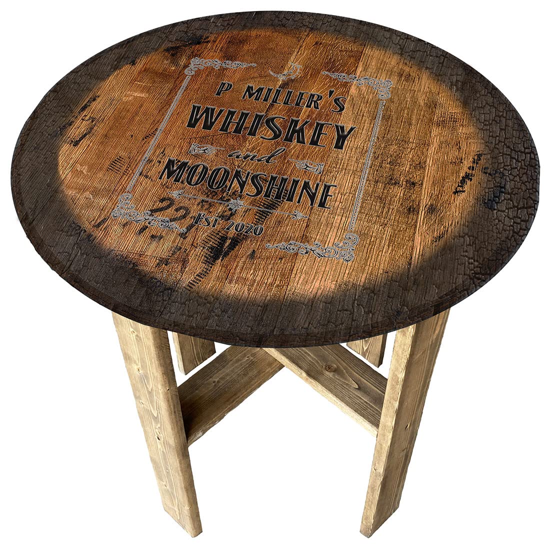 Vintage Whiskey Barrel End Table - Rustic Farmhouse Style Wooden Coffee Table for Living Room, Bar, Man Cave & Home Decor