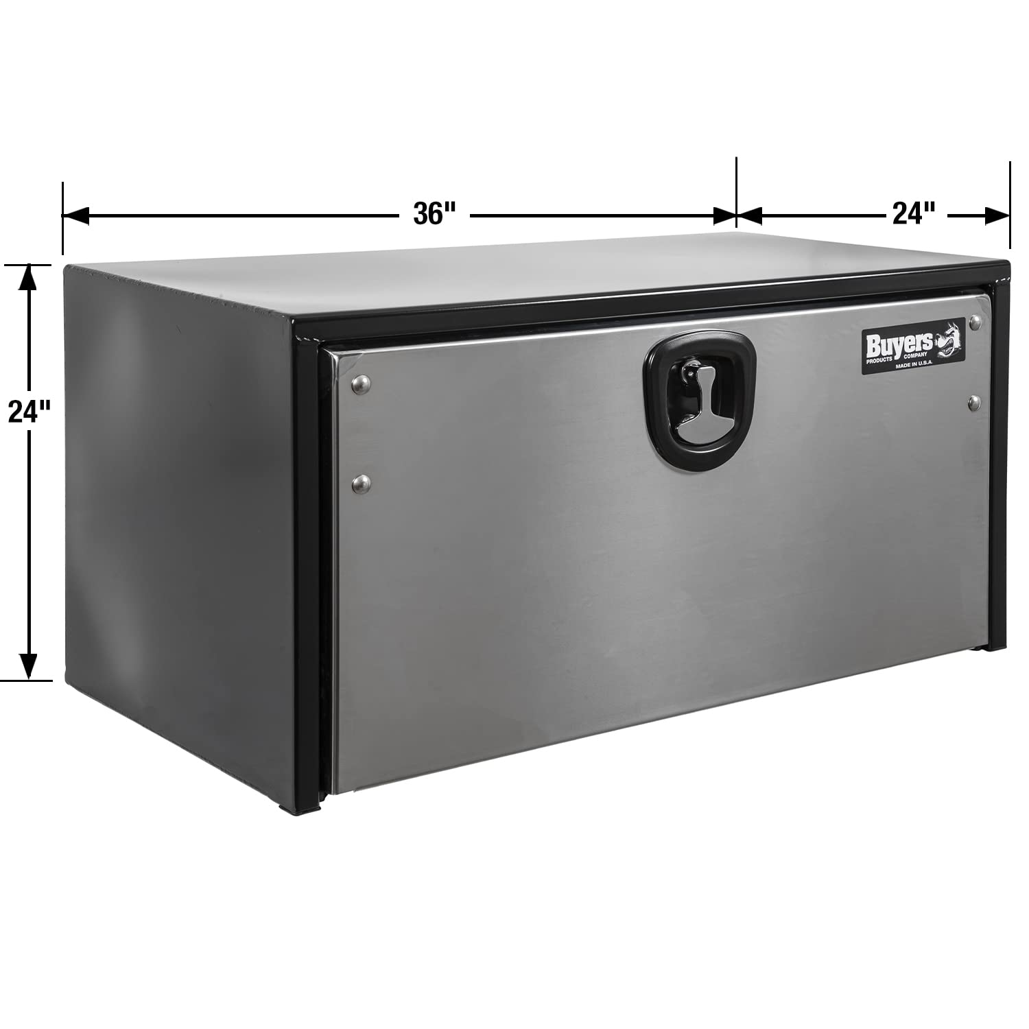 Black Steel Underbody Truck Tool Box with Polished Stainless Steel Door - 24x24x36 Inch Heavy Duty Storage Organizer | Made in USA | Perfect for Work Trucks, Construction Sites & Equipment Storage