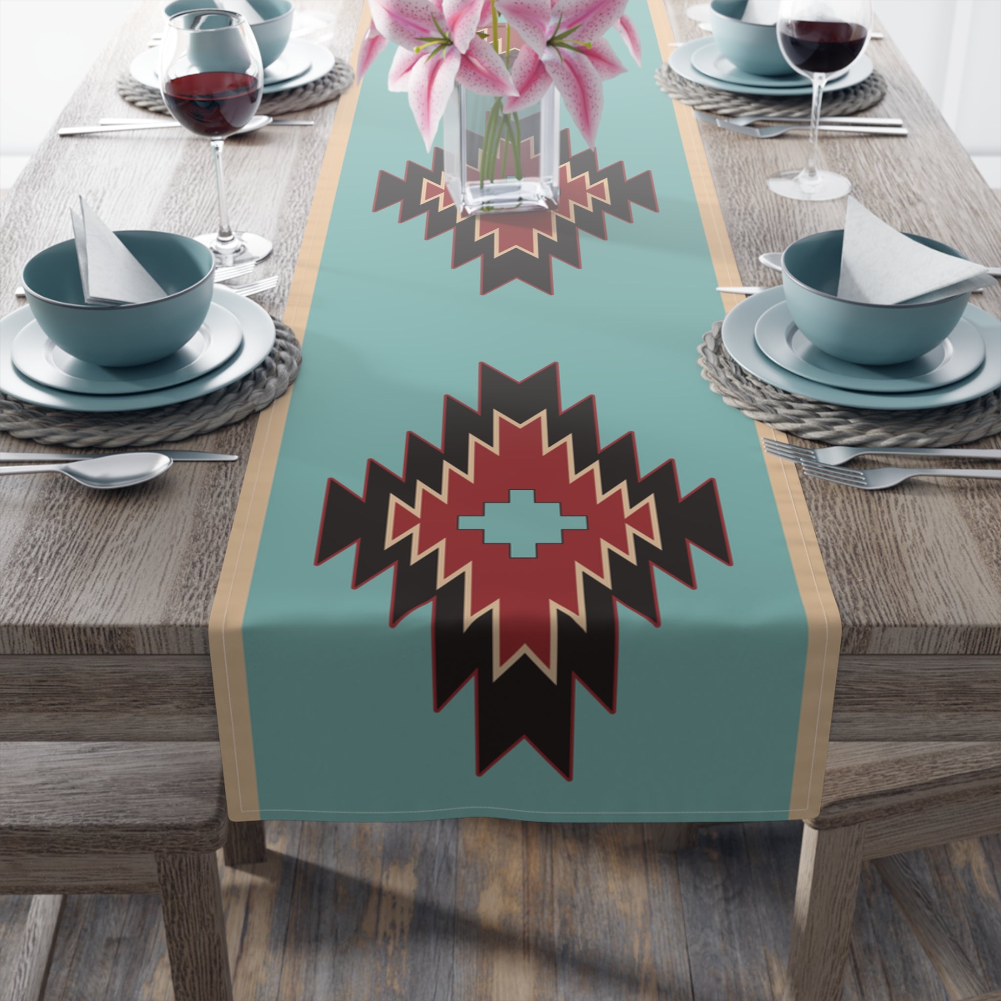 Southwestern Bohemian Rustic Table Runner - Cotton or Polyester Dining Room Decor - 2 Size Options for Kitchen & Holiday Table Settings