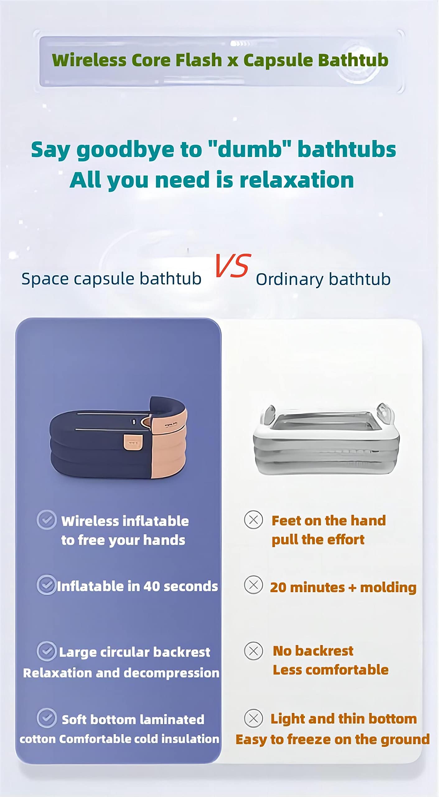 Inflatable Adult Bathtub with Electric Air Pump - Portable Spa for Hot & Cold Water Therapy - Perfect for Relaxation, Hydrotherapy & Muscle Recovery at Home (Grapefruit Tangerine Color)