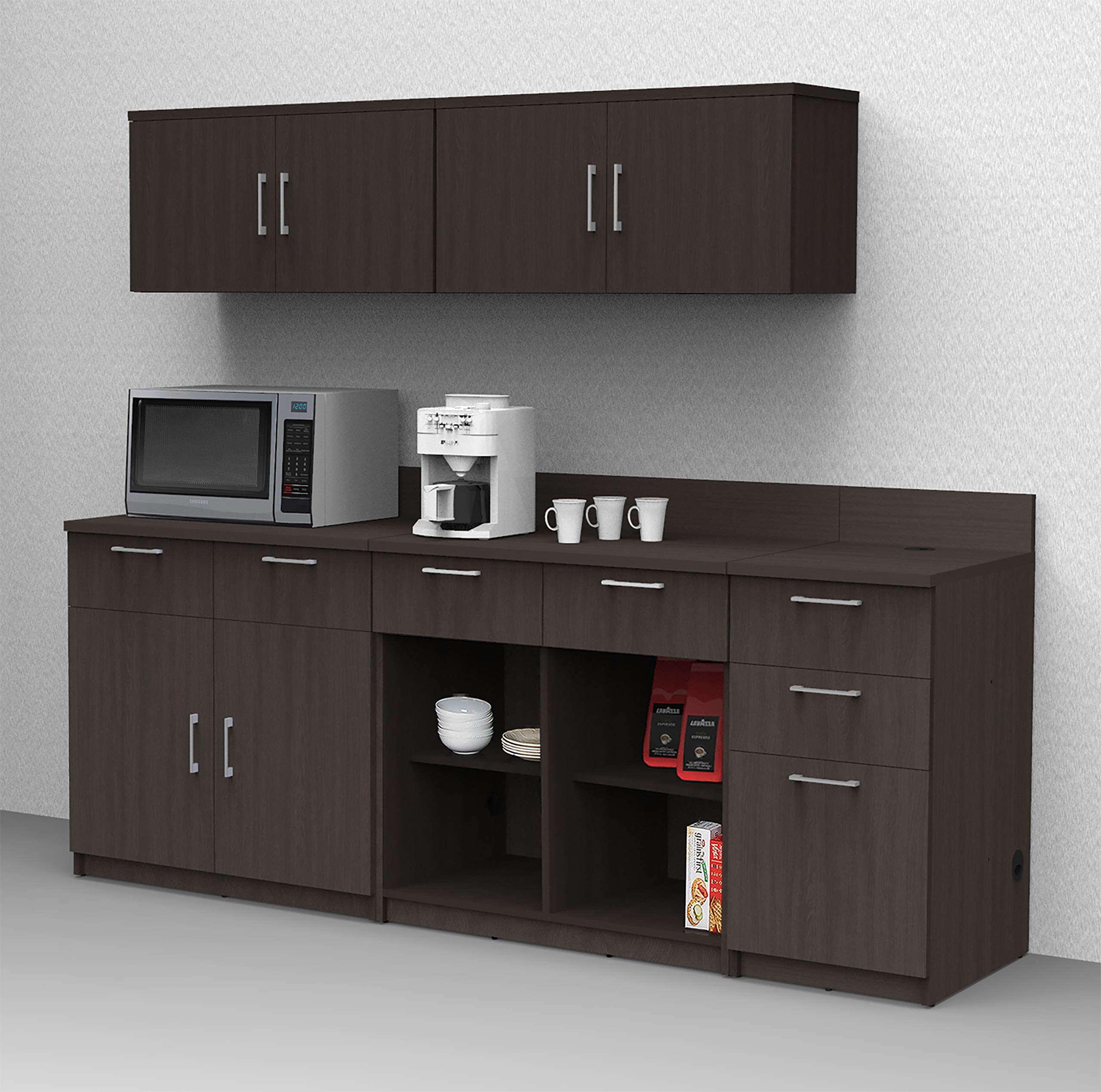 BREAKtime 5-Piece Espresso Coffee Break Lunch Room Furniture Set - Model 6893 Buffet Table (90-inch Width, Factory Assembled) - Perfect for Office Break Rooms, Cafeterias & Commercial Spaces