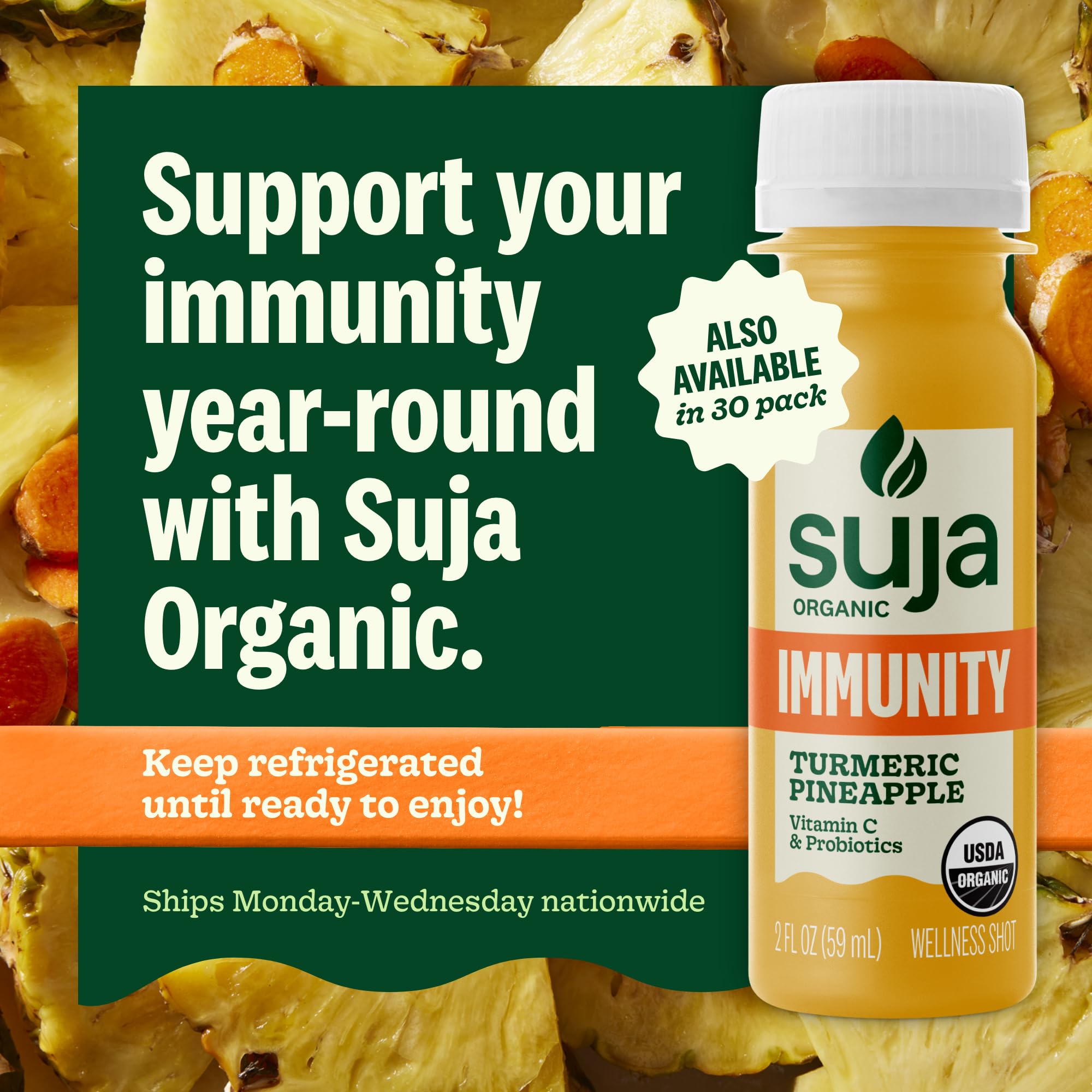 Organic Immunity Defense Shot with Turmeric & Ginger (20 Pack) | Cold-Pressed Juice with Live Probiotics | Plant-Based, Gluten-Free Immune Support | Perfect for Travel, Workouts & Daily Wellness Boost