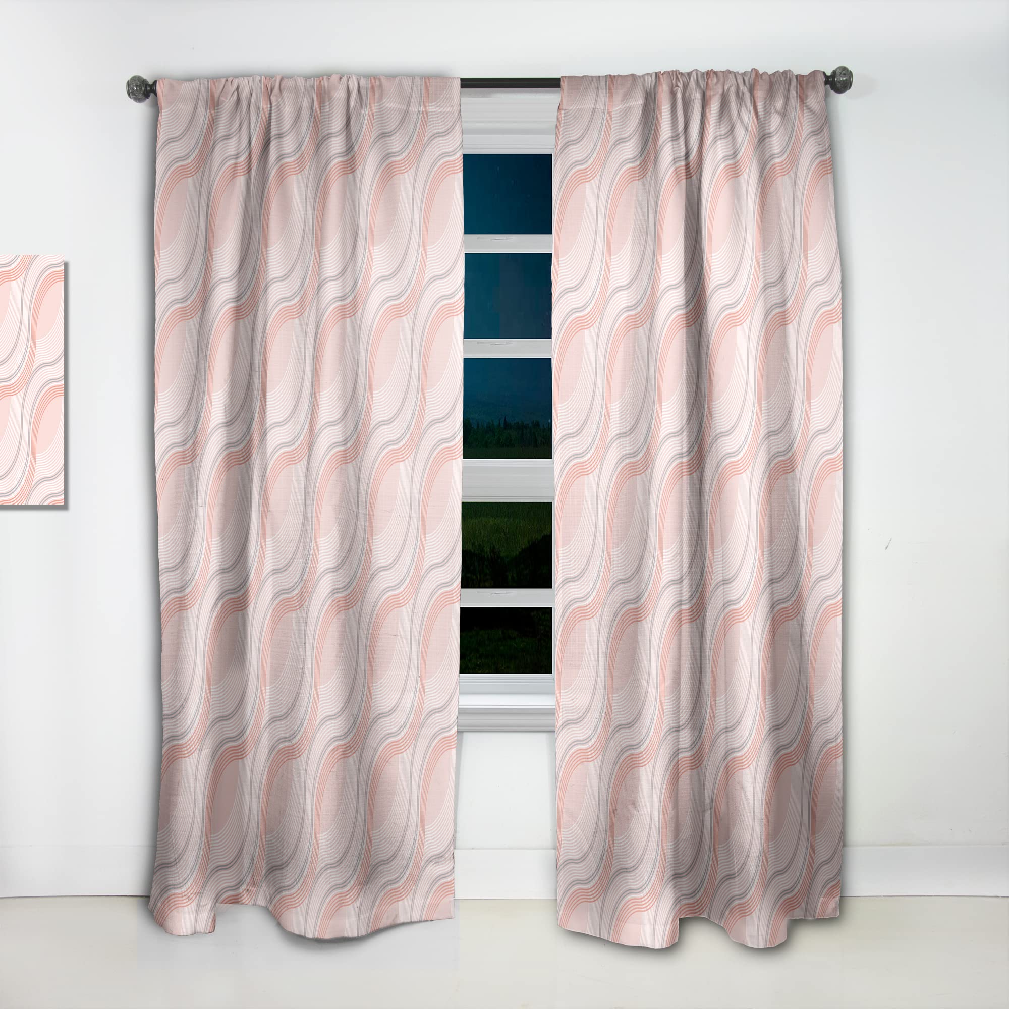 DesignQ Thermal Insulated Curtains - Pink Elegant Pastel Waves, 52x95 Inch Single Panel for Bedroom & Living Room | Noise Reducing, Blackout Drapes for Better Sleep & Privacy