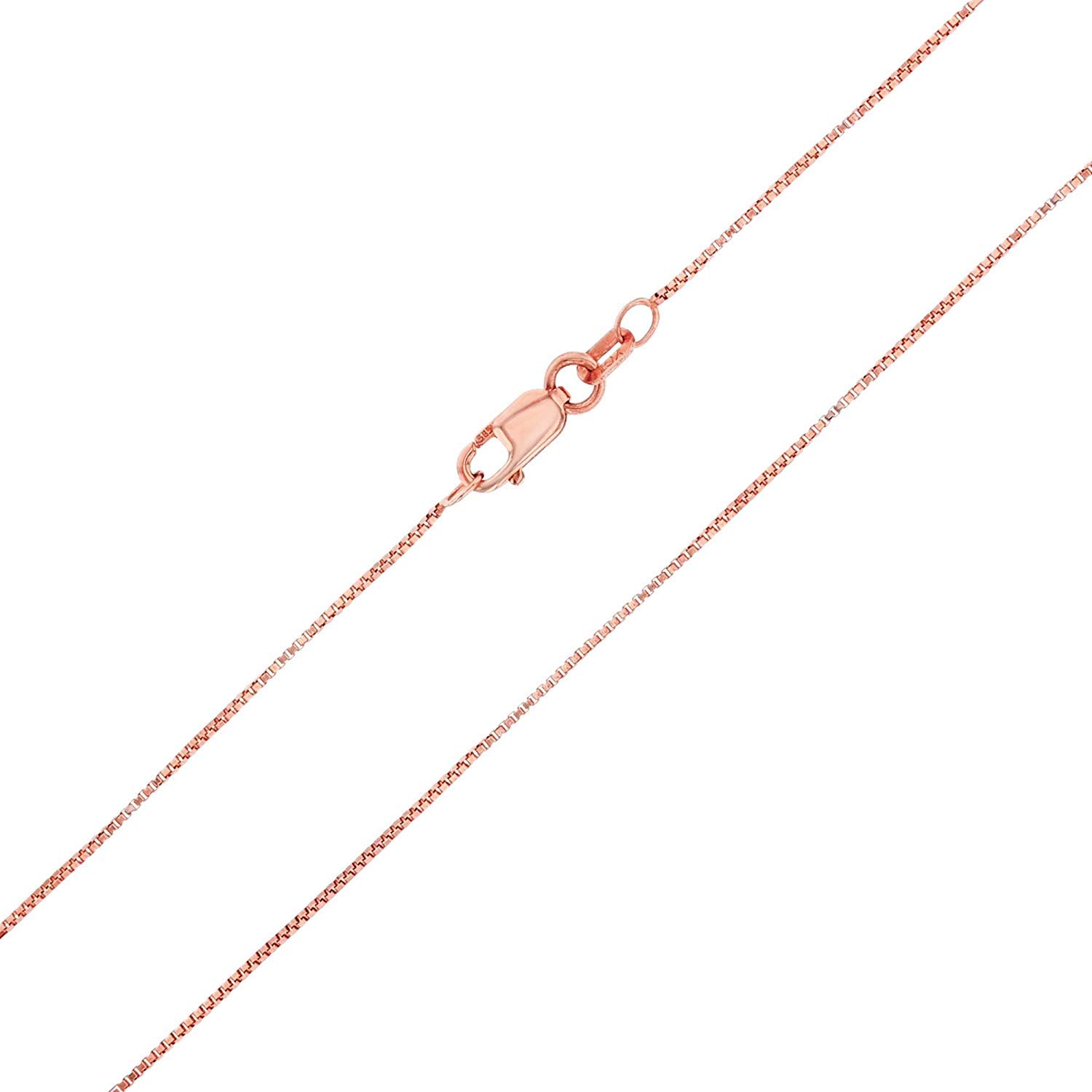14K Yellow, White or Rose Gold Solid 0.60mm-0.75mm Box Chain Necklace with Lobster Claw Clasp | Italian Crafted Gold Chain for Men & Women | Perfect for Layering, Gifts & Everyday Wear