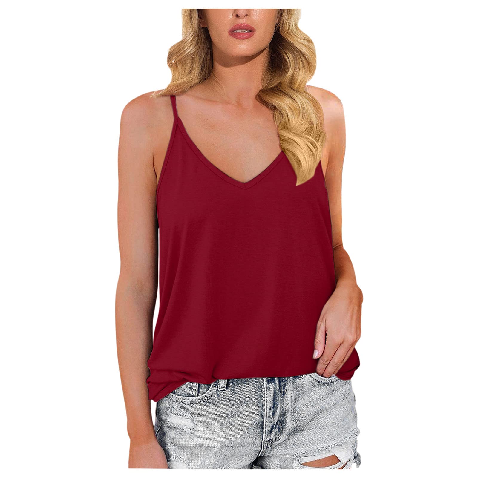 Women's Loose Fit V-Neck Button Down Strappy Tank Top - Casual Sleeveless Blouse for Summer, Beach, and Everyday Wear