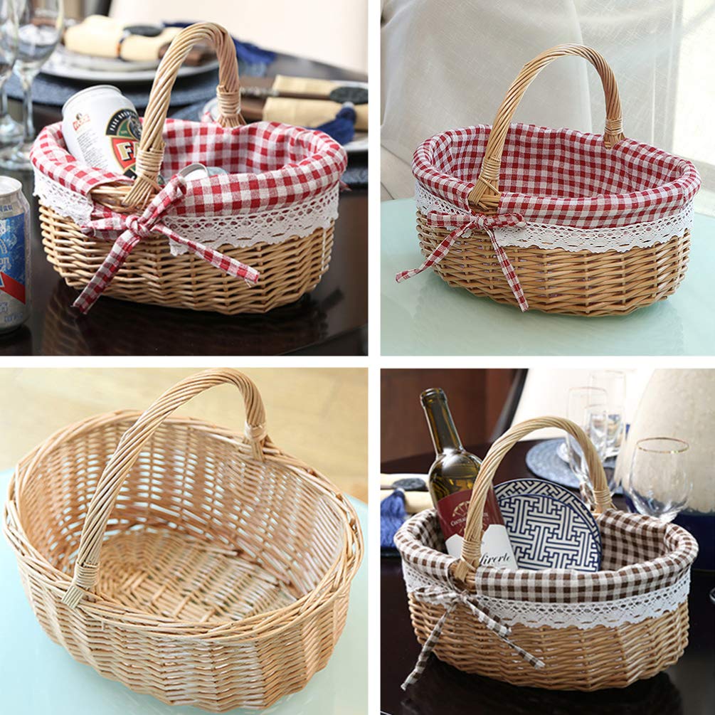 Natural Woven Rattan Basket with Handle - Oval Storage Bin for Food Serving, Fruit Display, Home Decor & Wedding - Eco-Friendly Wicker Organizer for Kitchen, Living Room, Outdoor & Kids Room