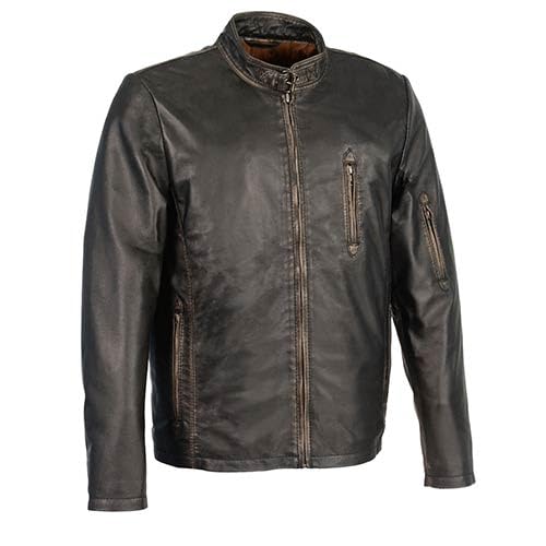 Milwaukee Leather SFM1855 Men's Black & Brown Motorcycle Jacket - Genuine Leather Biker Jacket with Throat Latch for Riding, Cruising & Motorcycle Events