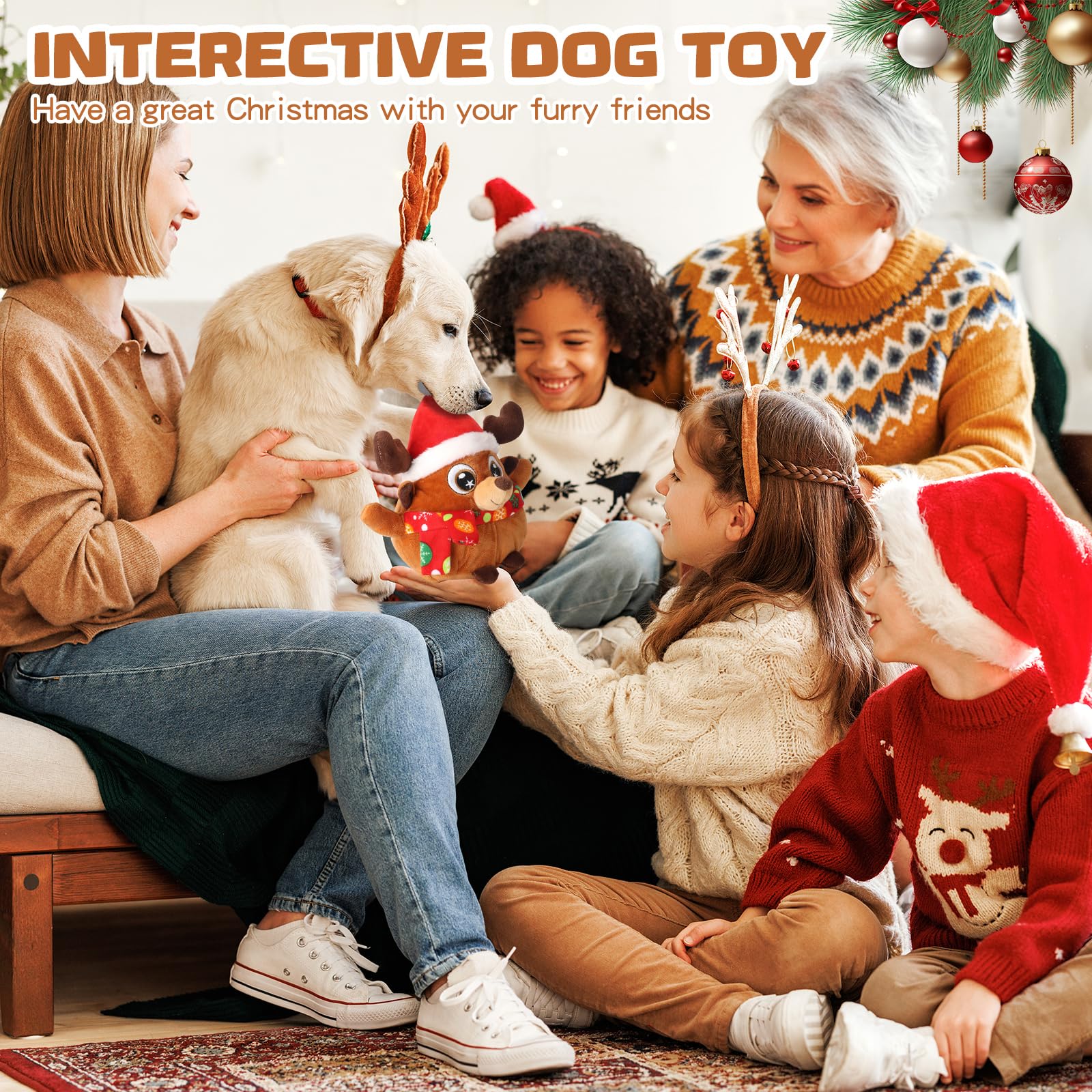 Interactive Remote Control Dog Toys with Squeaky Ball & Music - Christmas Electric Dog Ball Toy for Small Medium Large Dogs (Cute Elk Design) - Perfect for Indoor Play, Training, and Keeping Pets Active