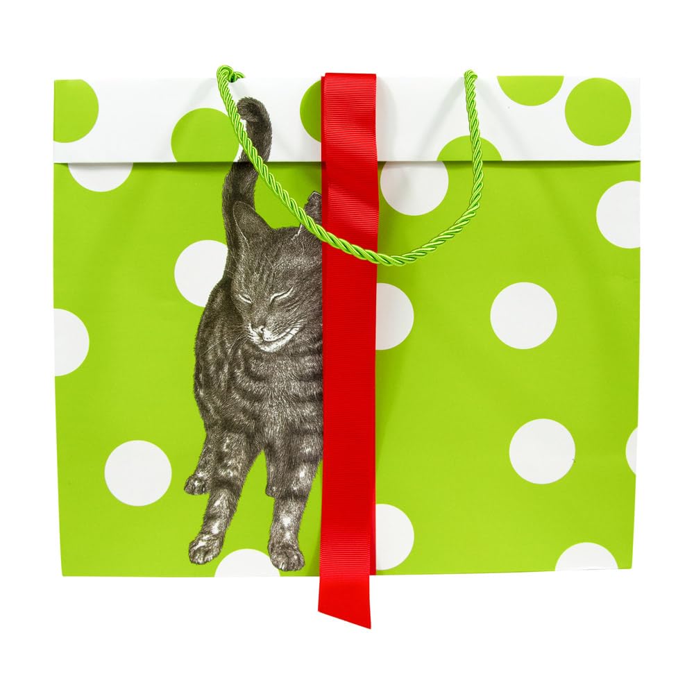 Caspari Curious Christmas Cats Large Gift Bags - Set of 2, Holiday Party Favor Bags for Christmas Gifts, Decorations, and Festive Celebrations