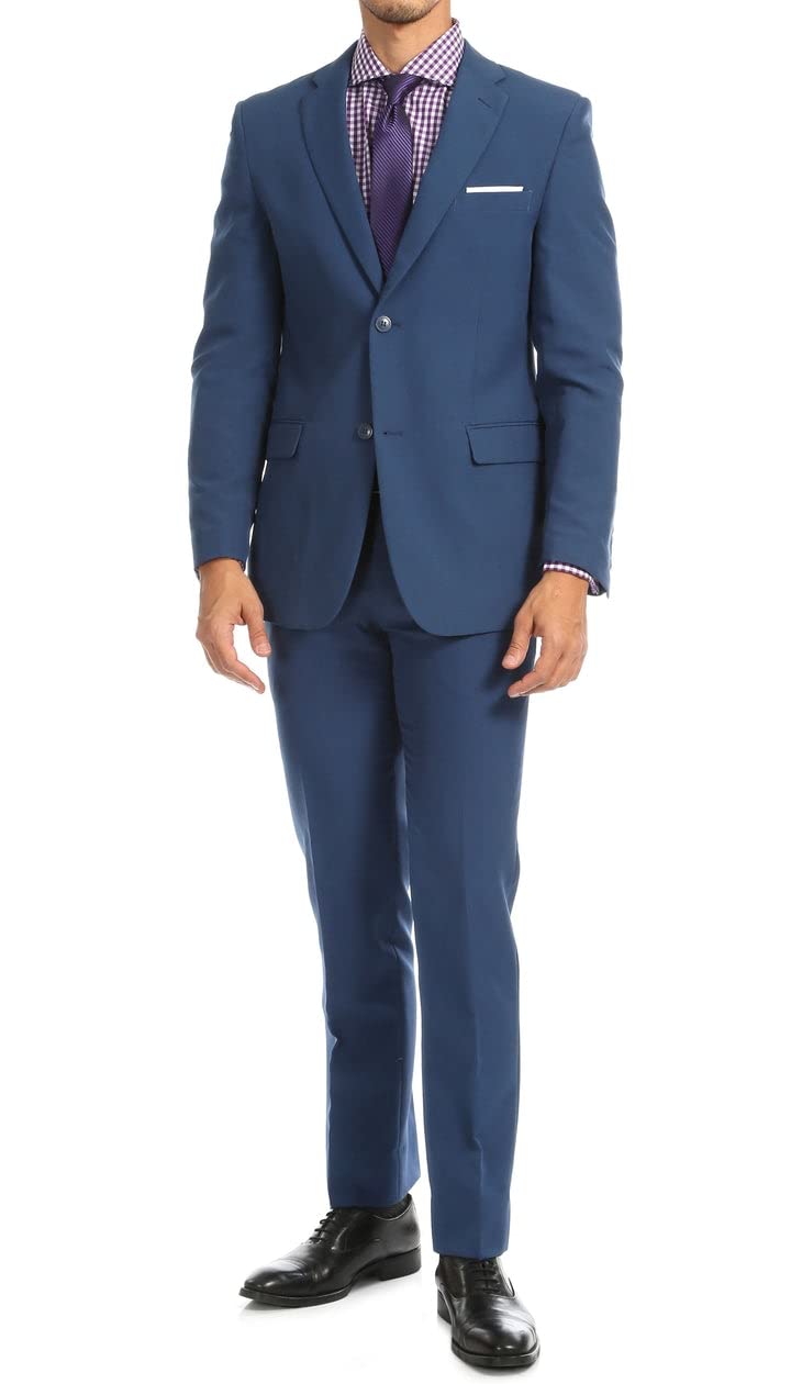 Paul Lorenzo Men's Slim Fit 2 Piece Suit - Formal Business Attire for Weddings, Interviews & Office Wear | Multicolor Options Available