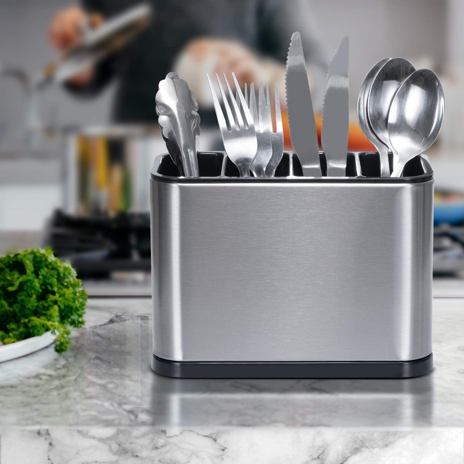 Stainless Steel Kitchen Sink Cutlery Holder & Flatware Organizer - Multifunctional Utensil Caddy with Sponge Storage & Chopstick Cage | Perfect for Countertop Organization & Dishwashing Accessories Storage