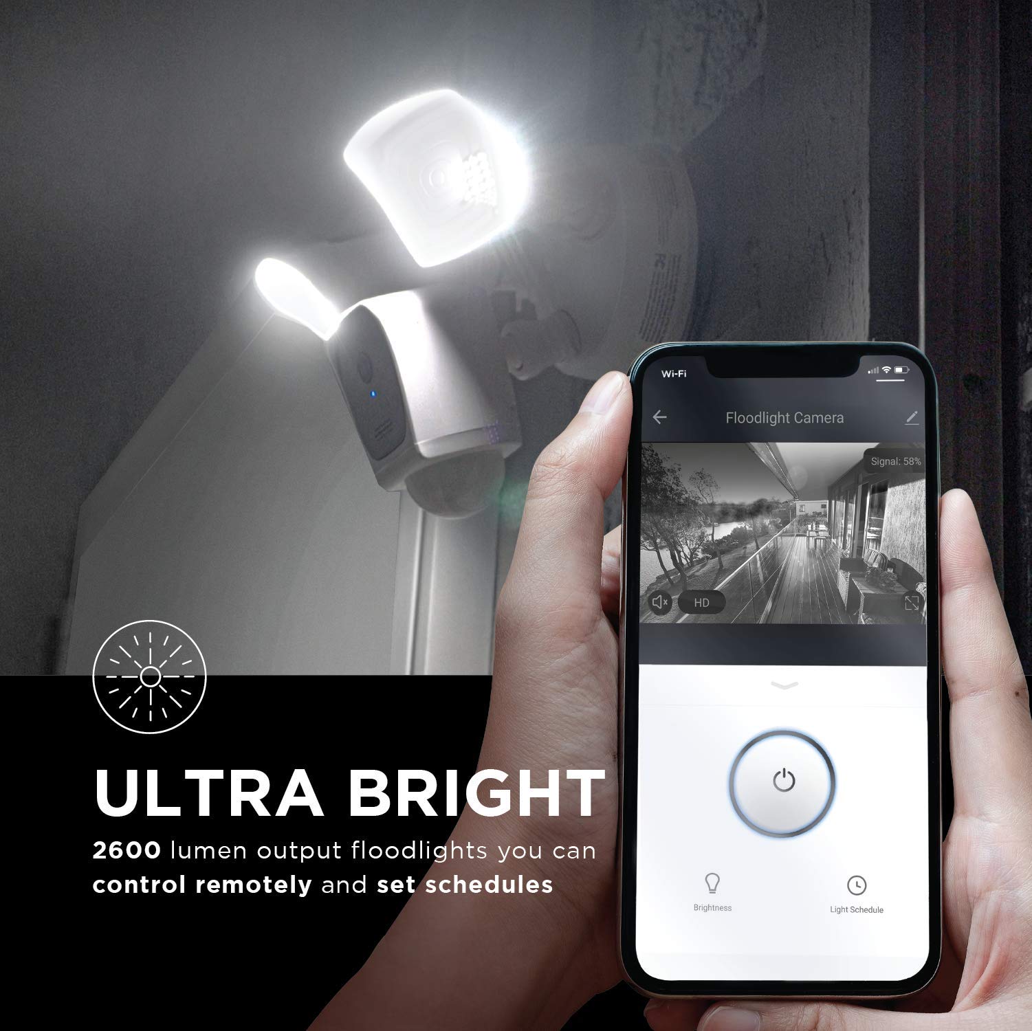 Home Zone Security Floodlight Camera - Wireless 1080P HD Outdoor Smart Security Camera with Motion Detection, 2.4GHz WiFi, No Monthly Fee - Ideal for Backyard, Garage & Front Door Surveillance