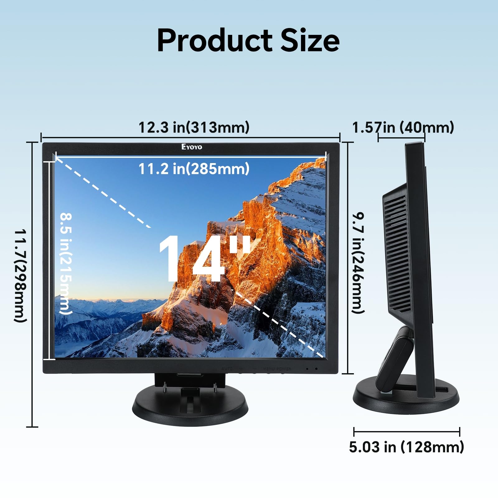 Eyoyo 14 Inch LCD HDMI Monitor - 1024x768 Resolution, VGA Display for Security Cameras with HDMI/VGA/AV/BNC Inputs, Built-in Speakers & Remote Control - Ideal for Surveillance, Gaming & Home Office Use