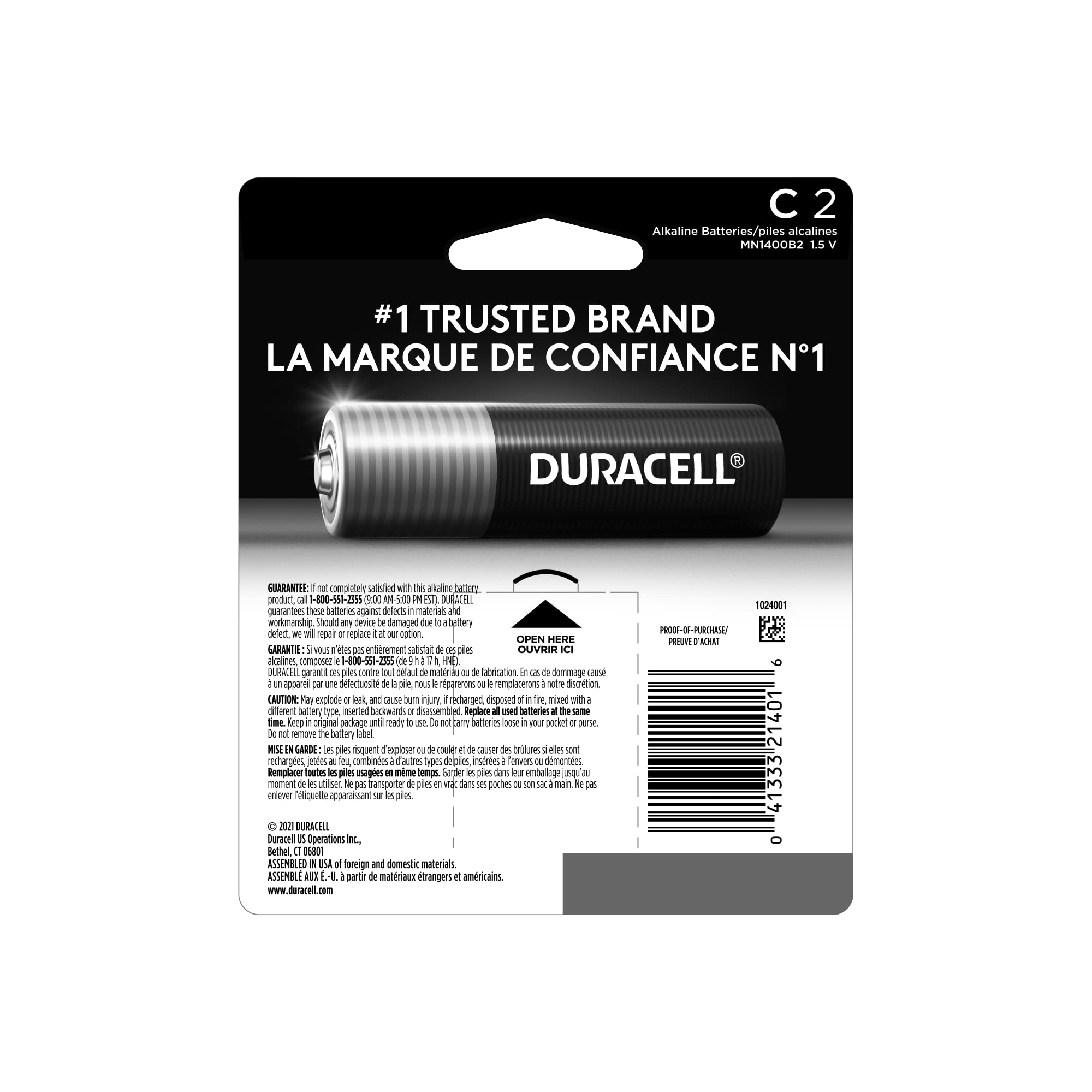 Duracell Coppertop C Batteries 2-Pack - Long-Lasting Alkaline C Batteries for Household & Office Devices - Ideal for Flashlights, Toys, Clocks & More