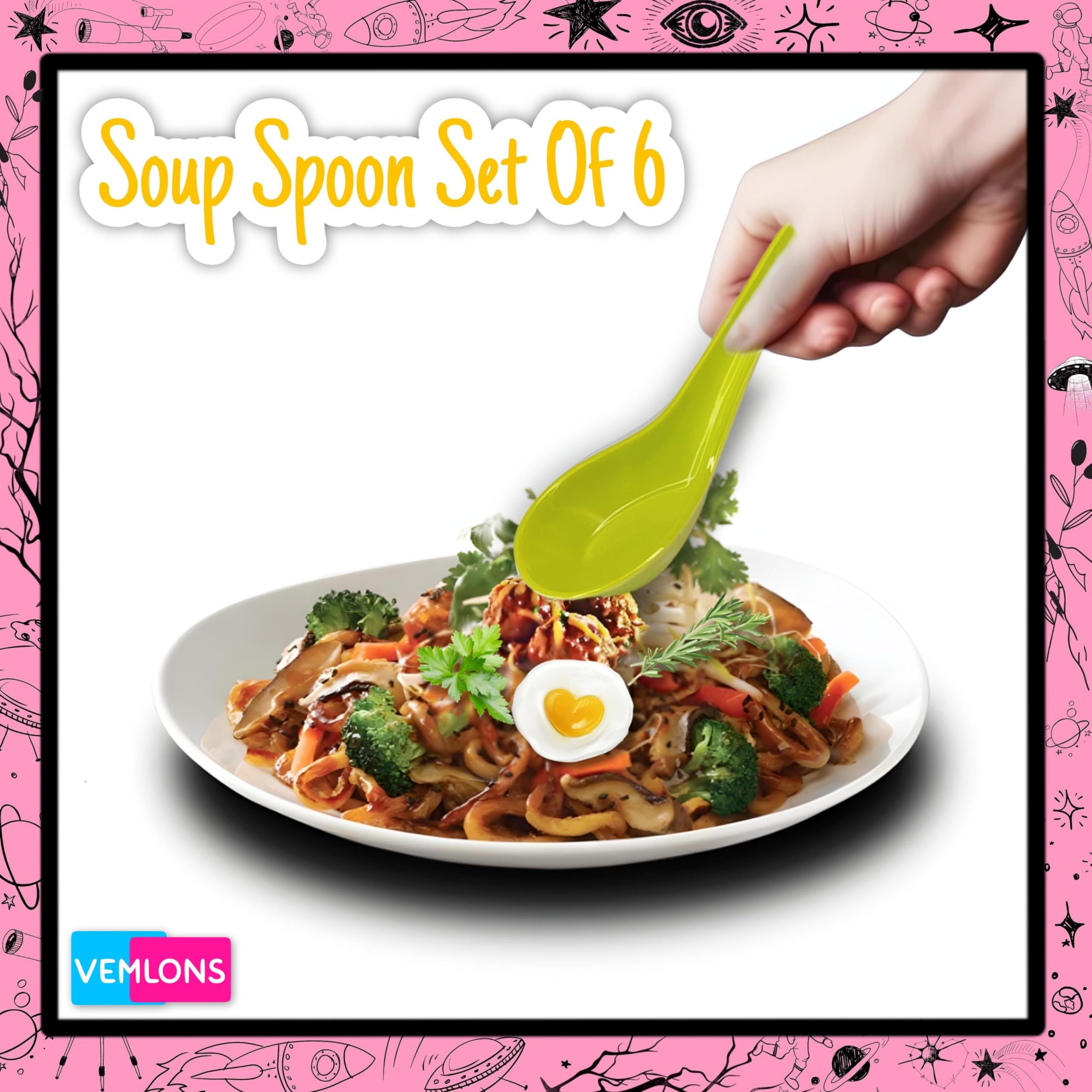 Vemlons 6-Piece Melamine Soup Spoon Set - Microwave Safe, 14cm Green Soup Spoons - Perfect for Soups, Stews, and Cereals - Durable & Dishwasher Safe