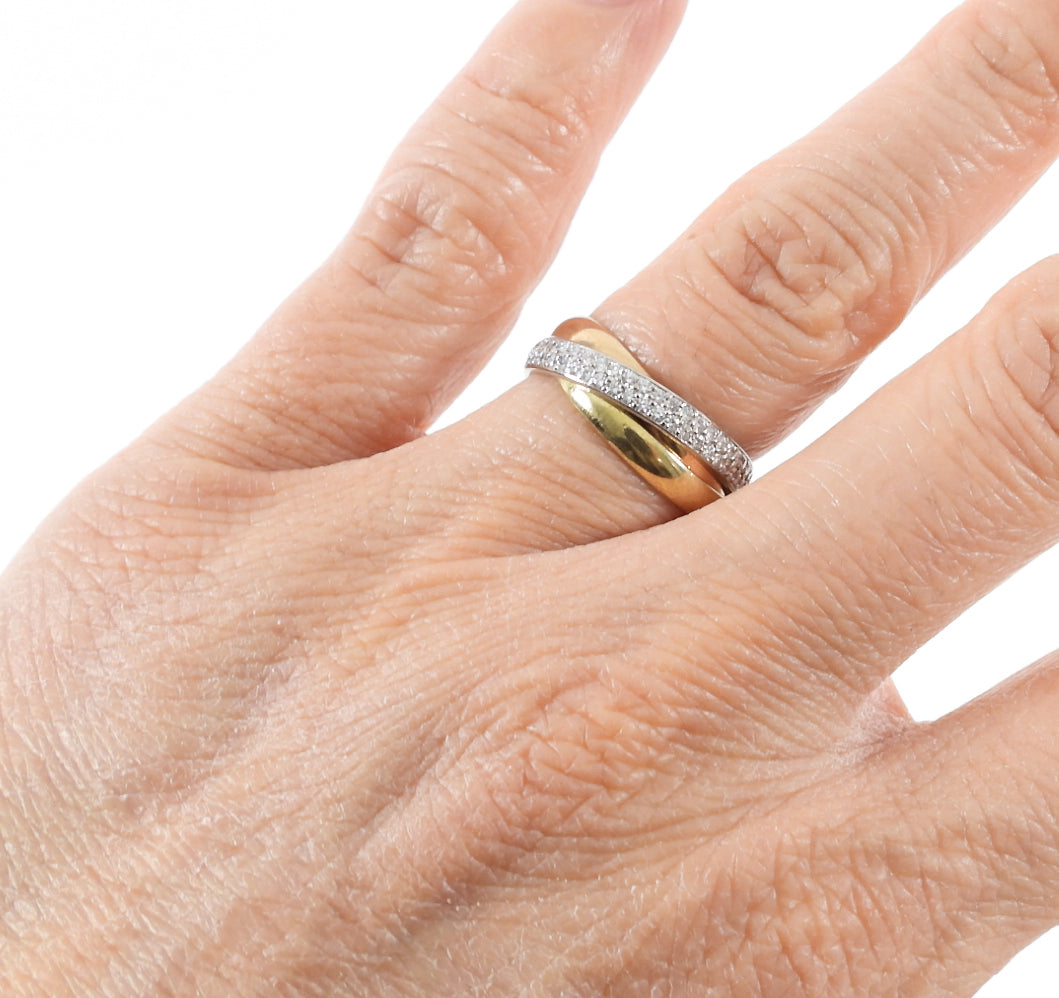 Cartier 18k Tri-Color Gold Diamond Trinity Ring for Women - Luxury Stackable Wedding Band, Anniversary Gift & Everyday Jewelry
