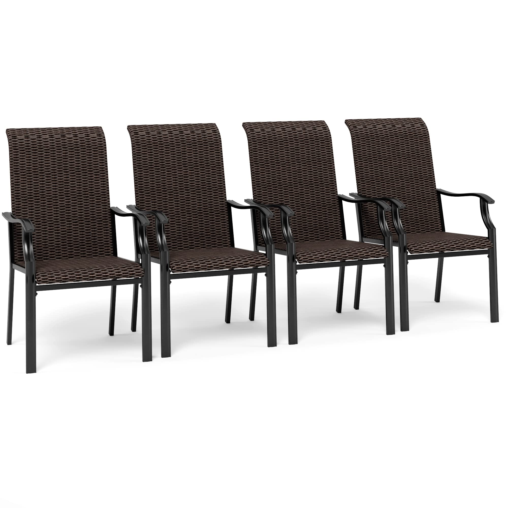 4-Piece Outdoor Wicker Dining Chairs Set - High Back Patio Chairs, Weather-Resistant Rattan Furniture for Garden, Lawn, Backyard, Porch & Deck - Perfect for Alfresco Dining & Outdoor Entertaining