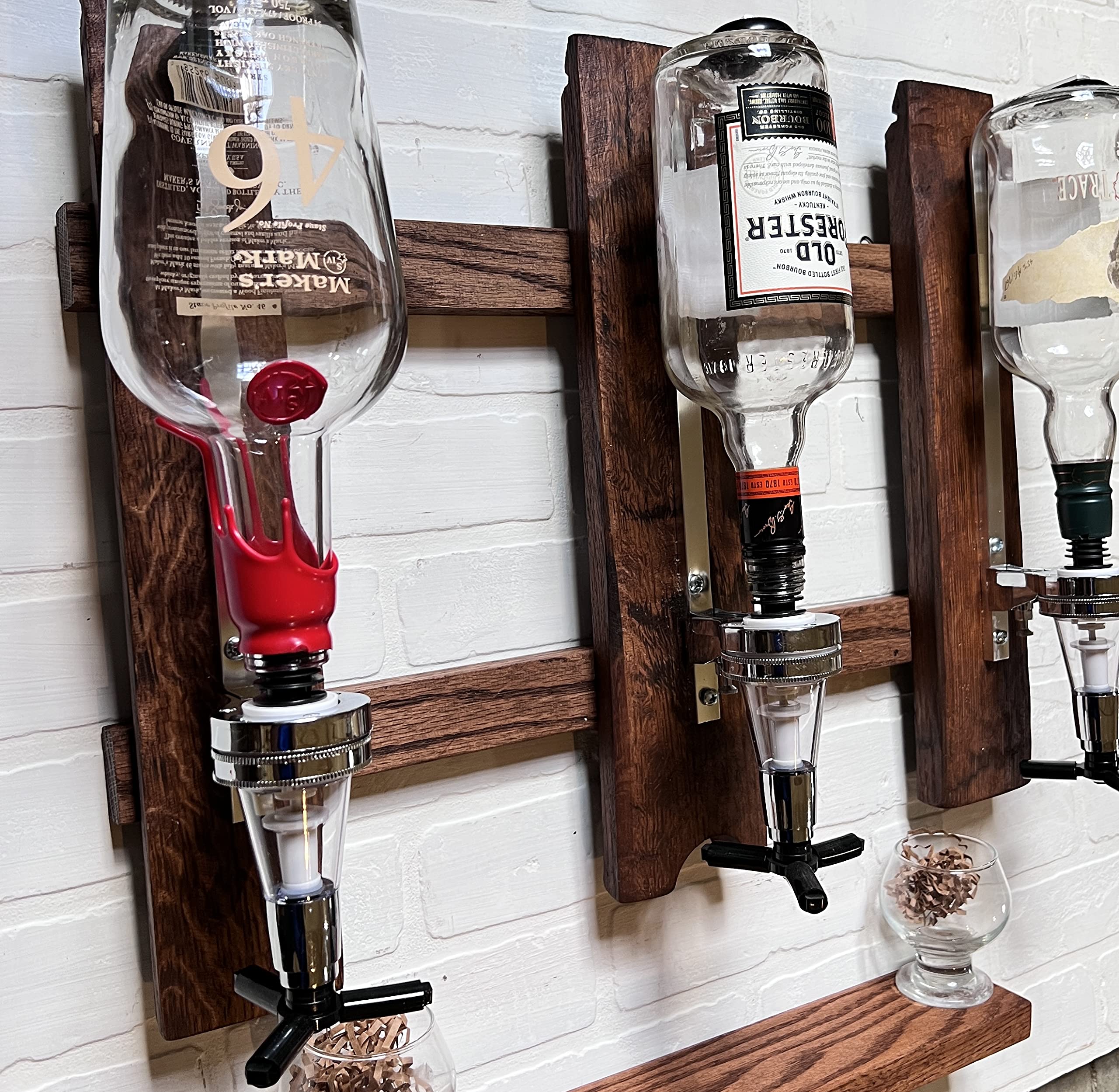 3-Piece Wall Mounted Liquor Dispenser Set - Premium Wooden Wall Shelf for Home Bars, Whiskey & Wine Bottle Dispenser - Perfect for Parties, Entertaining & Home Decor (3 Dispensers)