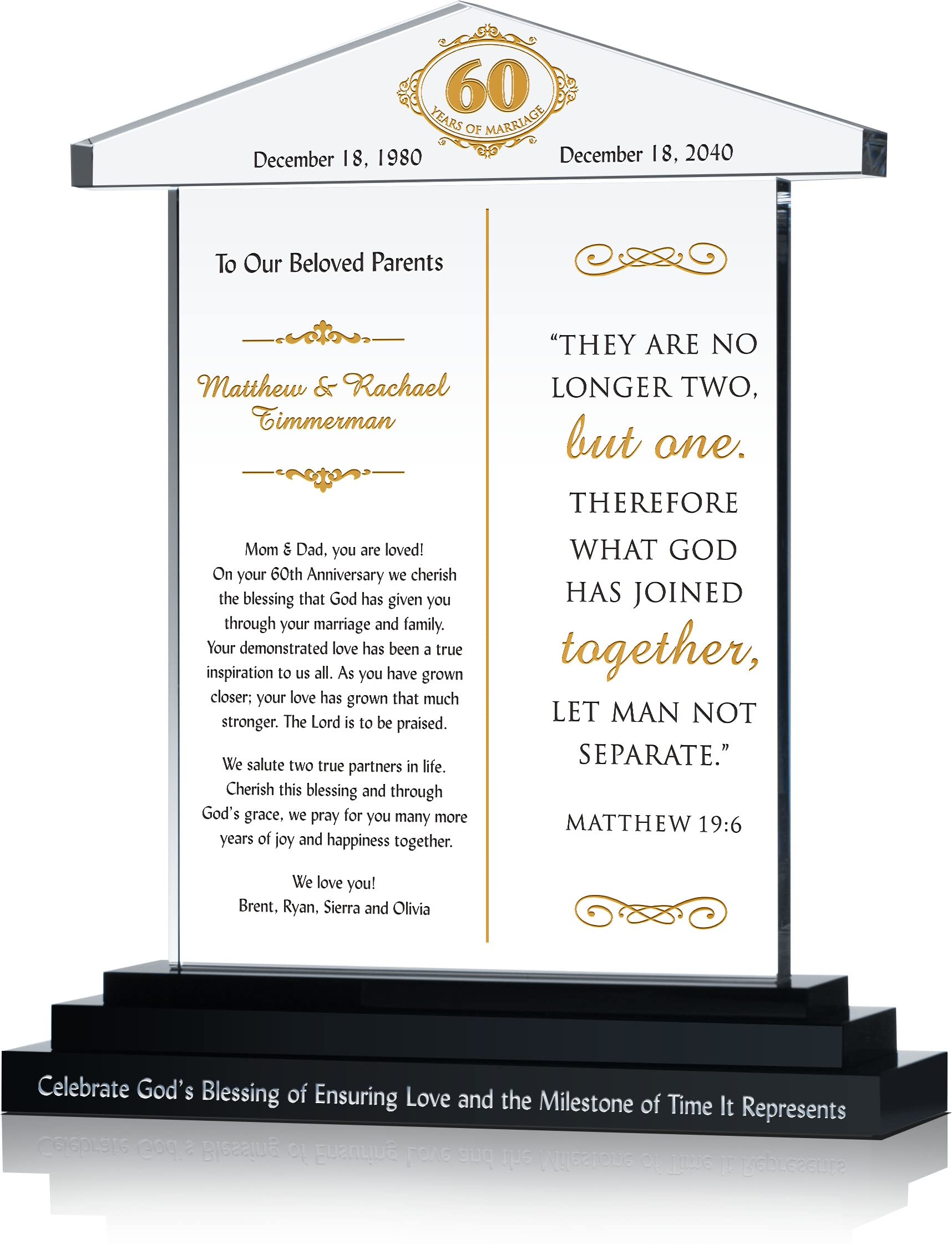 Personalized 60th Wedding Anniversary Gift for Parents - Custom Engraved with Names & Date - Unique Religious Keepsake for Mom & Dad - Perfect Diamond Anniversary Present from Kids (9