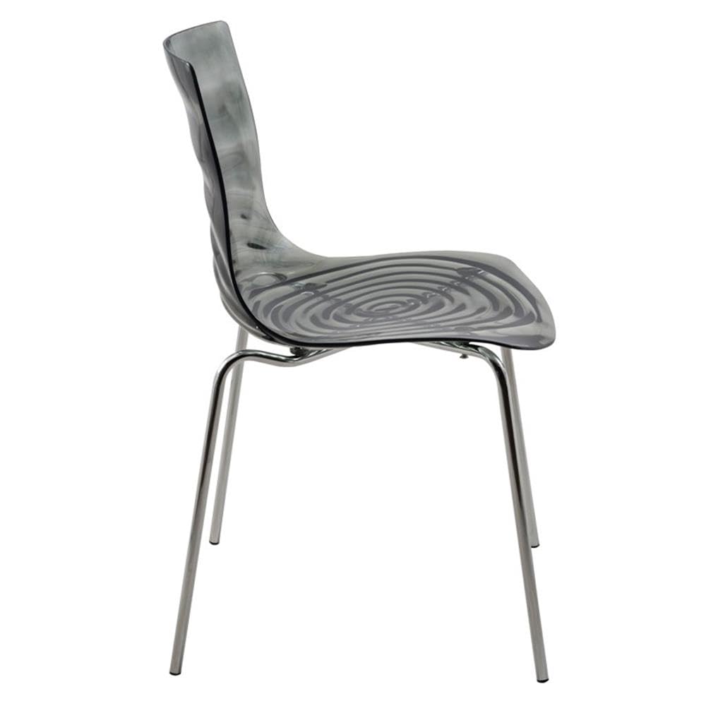 Modern Acrylic Lucite Dining Chair with Chrome Metal Legs - LeisureMod Astor Water Ripple Design for Contemporary Dining Room, Kitchen, Office & Small Spaces - Perfect for Home Decor, Restaurant Seating & Compact Living Areas