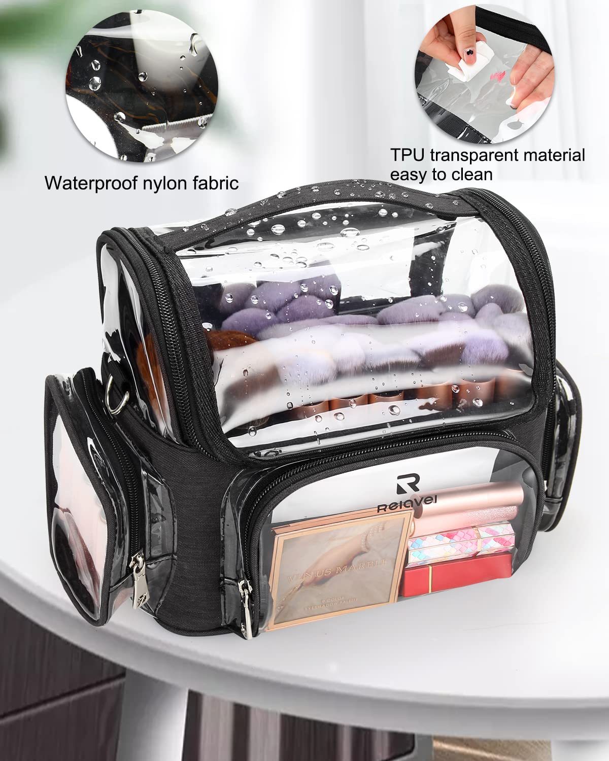 Professional Makeup Brush Holder Travel Case - Extra Large Stand-Up Cosmetic Bag with Adjustable Divider & Shoulder Strap (Black) | Perfect for Makeup Artists, Travel & Home Storage Organization