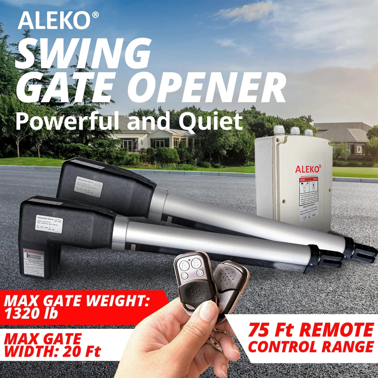 Aleko AS1200 AC/DC Dual Swing Gate Opener with Accessory Kit ACC4 - Automatic Driveway Gate Operator for Home Security & Property Access Control
