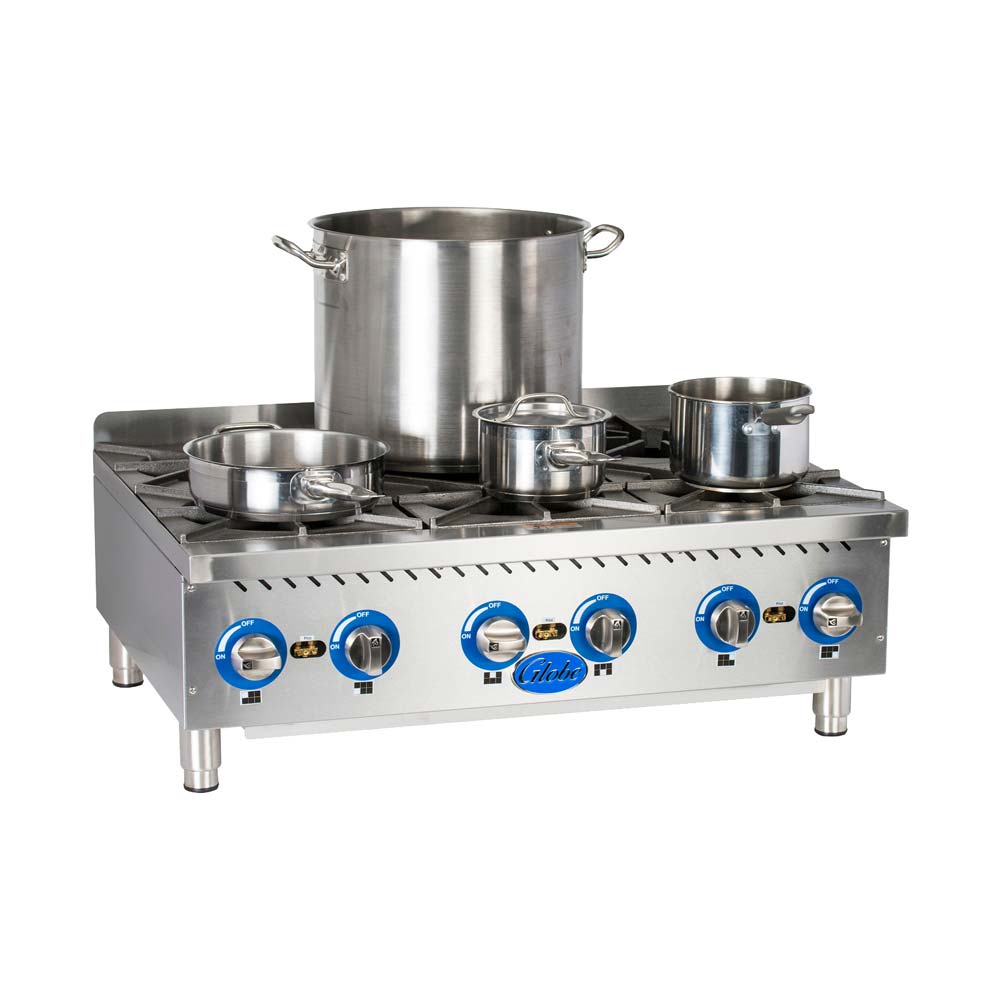 Globe GHP36G 36-Inch Countertop Gas Hot Plate - Commercial Grade Stainless Steel Burner for Restaurants, Catering & Outdoor Cooking