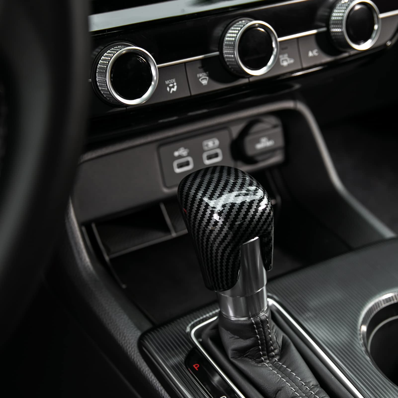 Honda Civic CRV HRV Accord Gear Shift Knob Cover - Carbon Fiber Console Trim Cap Compatible with 2018-2025 Models | Car Interior Accessories for Enhanced Driving Comfort & Style