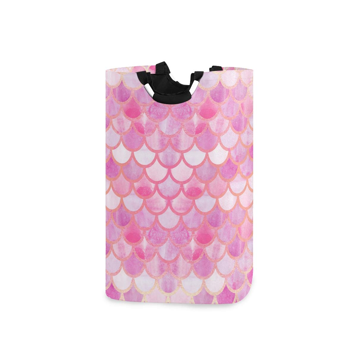 Blueangle Large Pink Mermaid Scales Laundry Basket - Collapsible Oxford Fabric Clothes Hamper with Handles, Foldable Storage Organizer for Bedroom, Bathroom, Laundry Room & Dorm