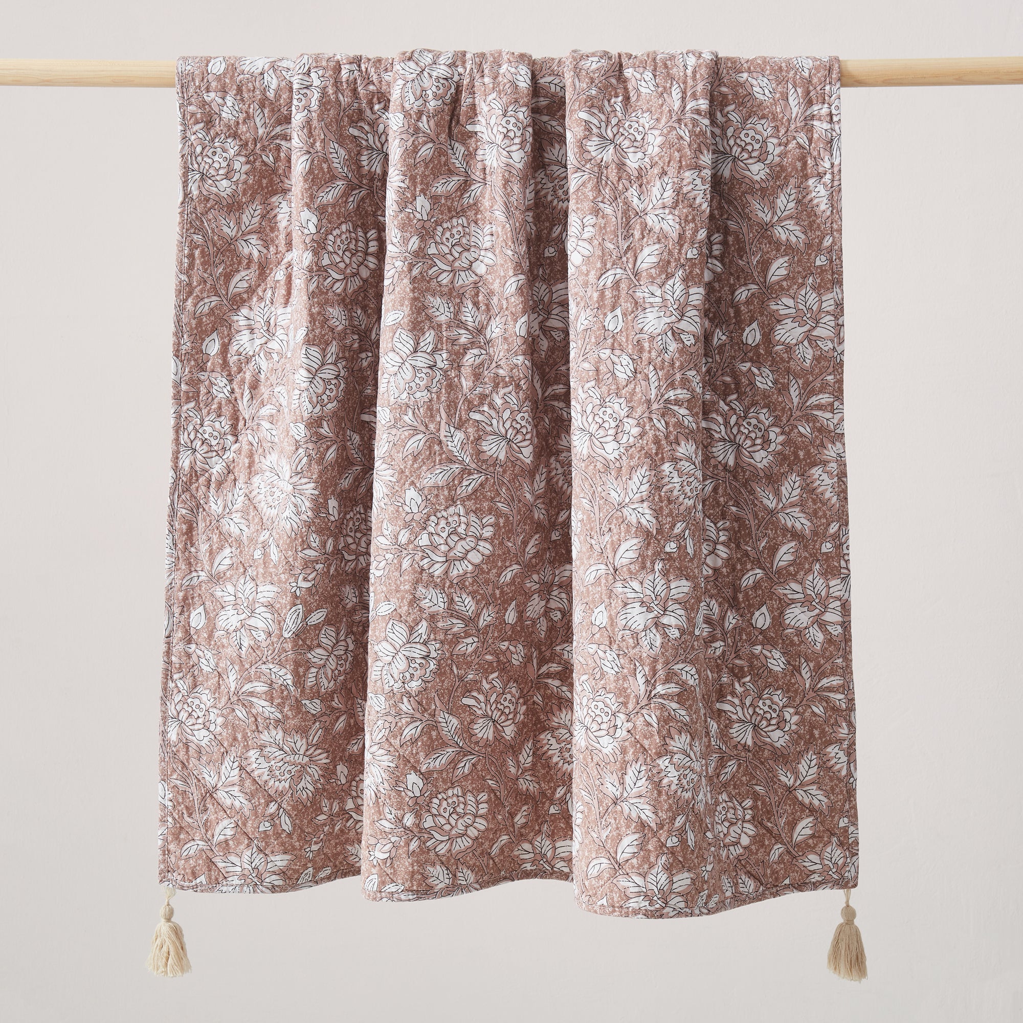 Zara Floral Block Reversible Cotton Throw Blanket - Soft & Cozy All-Season Blanket for Couch, Bed, Sofa & Outdoor Use