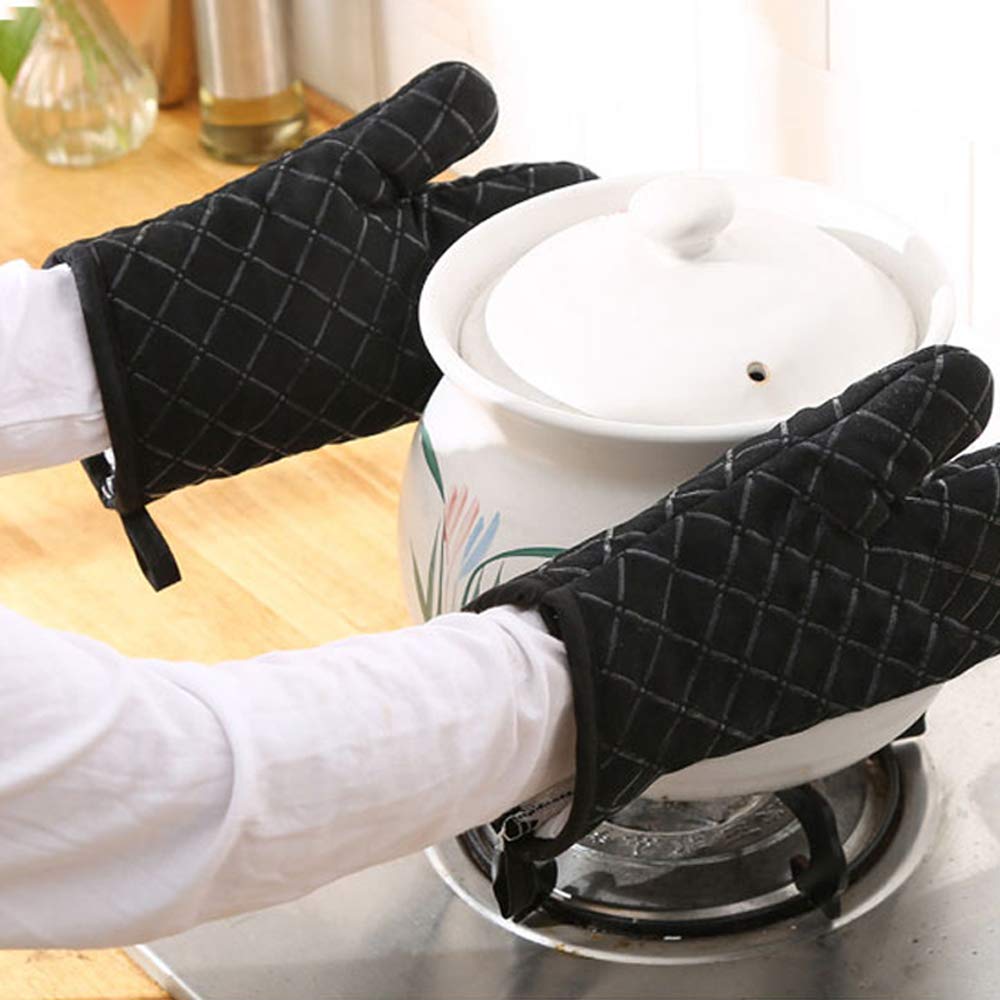 Heat Resistant Silicone Oven Gloves - Non-Slip Kitchen Mitts for Grilling, Cooking, Baking & Microwave Use - Perfect for BBQ, Pizza Making & Hot Dish Handling (Black, 1 Pair)