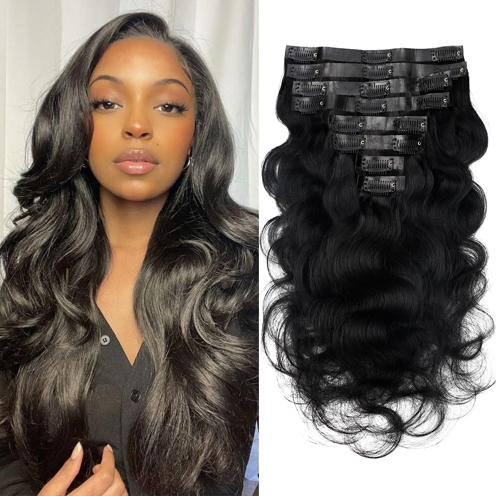 Seamless Clip-In Human Hair Extensions – 8pcs 120g Invisible PU Skin Weft Body Wave 100% Remy Human Hair for Black Women (26 Inch Natural Black) – Perfect for Daily Styling, Parties & Special Occasions