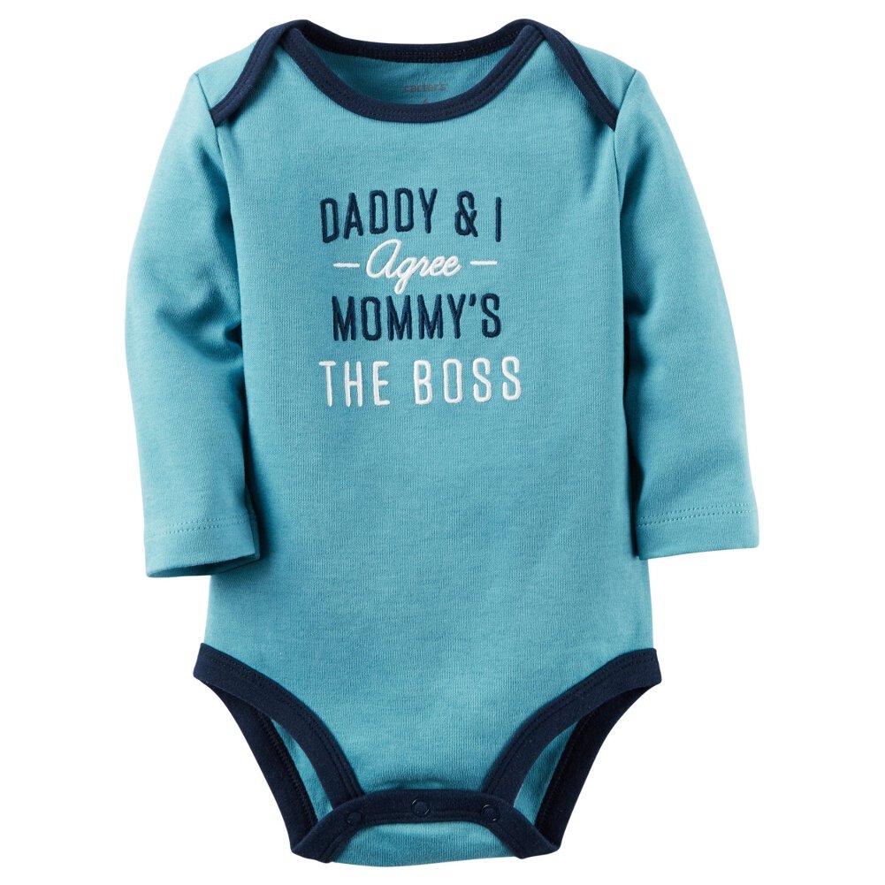 Carters Baby Boys 'Mommy's The Boss' Collectible Bodysuit - Teal Blue 12 Months | Soft Cotton Onesie for Newborns & Infants | Perfect for Family Photos, Birthday Gifts & Special Occasions