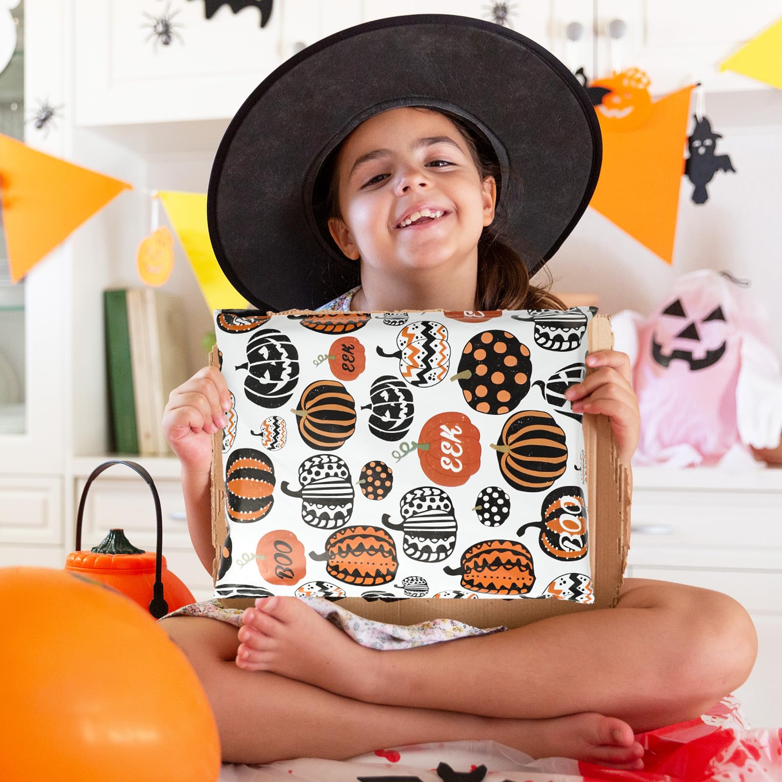 100Pcs Halloween Poly Mailer Bags 10x13 Inch - Orange & Black Pumpkin Design Self-Seal Mailing Envelopes for Small Business, Clothing & Apparel | Perfect for Ecommerce Shipping, Party Favors & Spooky Gift Packaging
