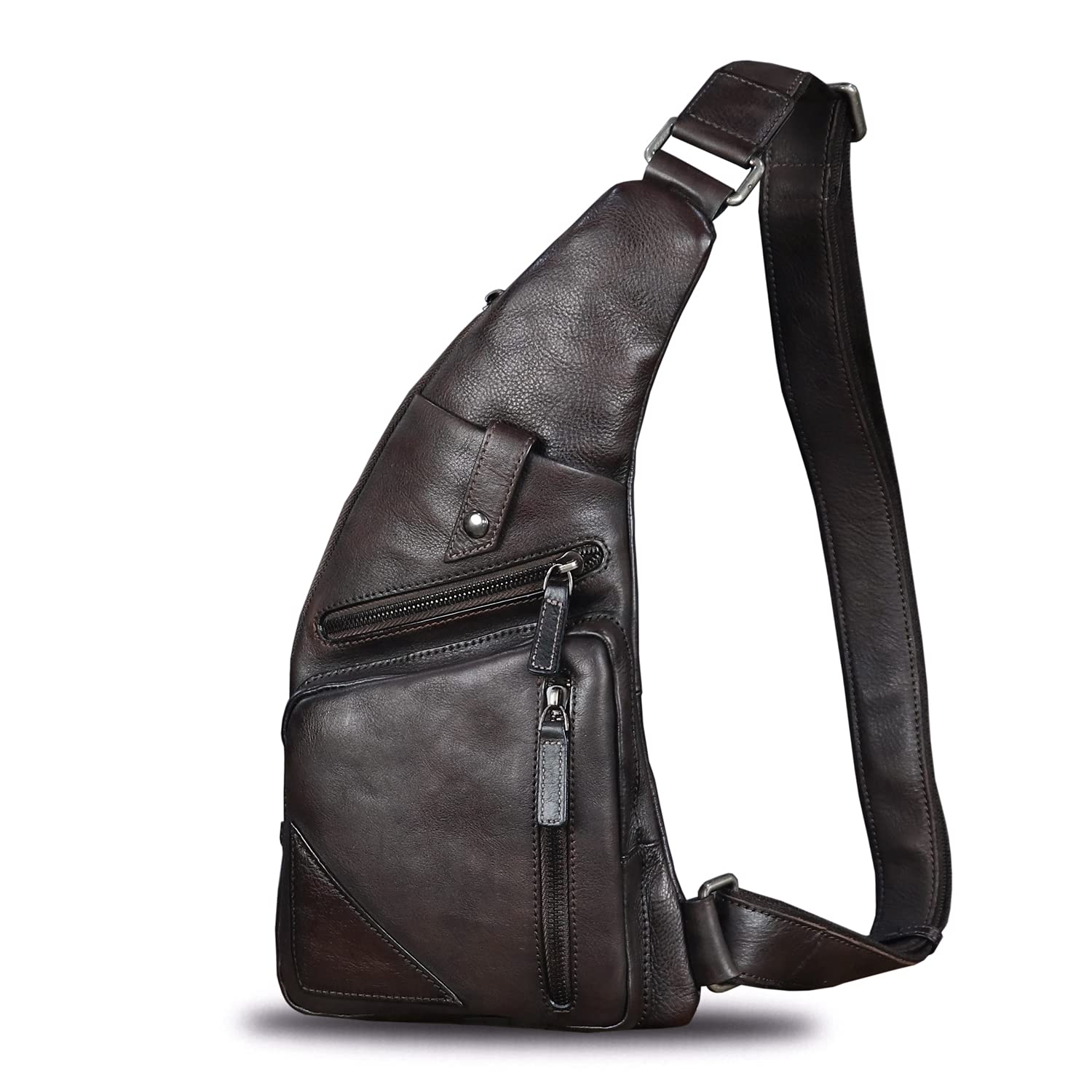 **Genuine Leather Sling Bag for Men - Vintage Handmade Crossbody Daypack, Hiking Backpack, Retro Shoulder Bag (Brown) - Perfect for Travel, Hiking & Daily Commute**
