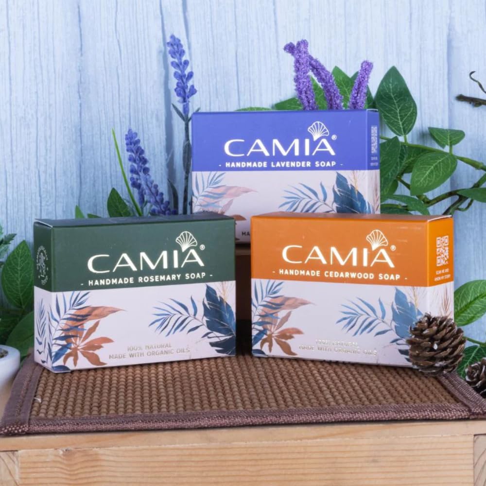 Handmade Organic Soap Bar - 100% Natural Lavender, Rosemary & Cedarwood Soap for Bath & Shower | Chemical-Free, Sulfate-Free, Plastic-Free | 125g (Pack of 3) | Perfect for Sensitive Skin, Spa Day, Eco-Friendly Gifts & Relaxing Aromatherapy