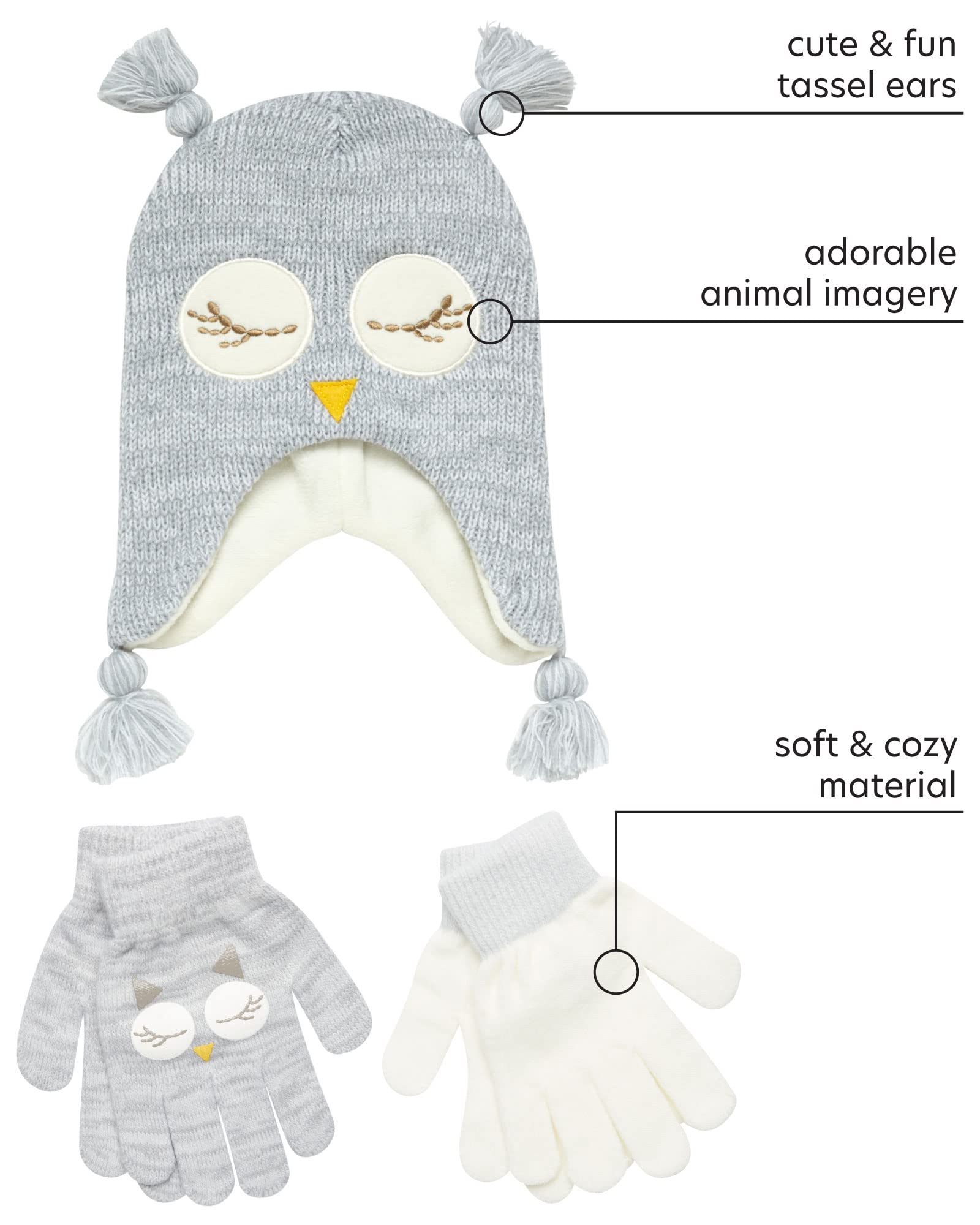 Girls Critter Winter Hat and 2 Pair Gloves or Mittens Set for Toddler & Little Girls - Cozy Outdoor Play & Snow Day Essentials