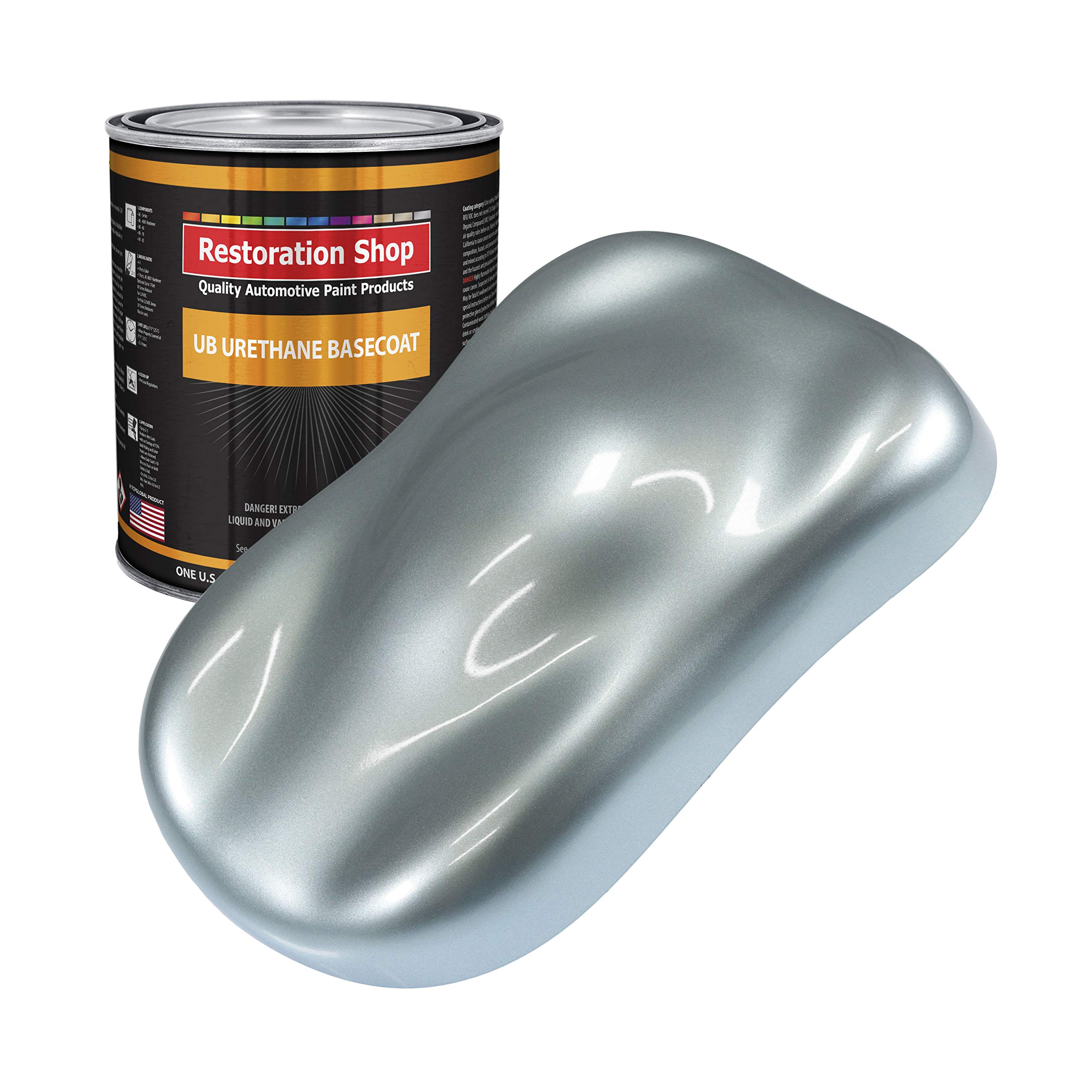 Restoration Shop - Silver Blue Metallic Urethane Basecoat Auto Paint (1 Gallon) - High Gloss Professional Automotive Refinish Coating for Cars & Trucks - Perfect for Vehicle Restoration & Custom Paint Jobs