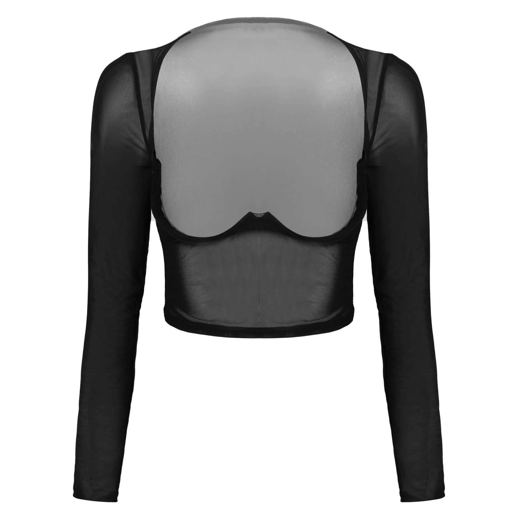Sexy Women's Long Sleeve Crop Tops with Quarter Cup Design - Sheer Mesh See Through Shirts for Clubwear, Night Out & Fashion Layering