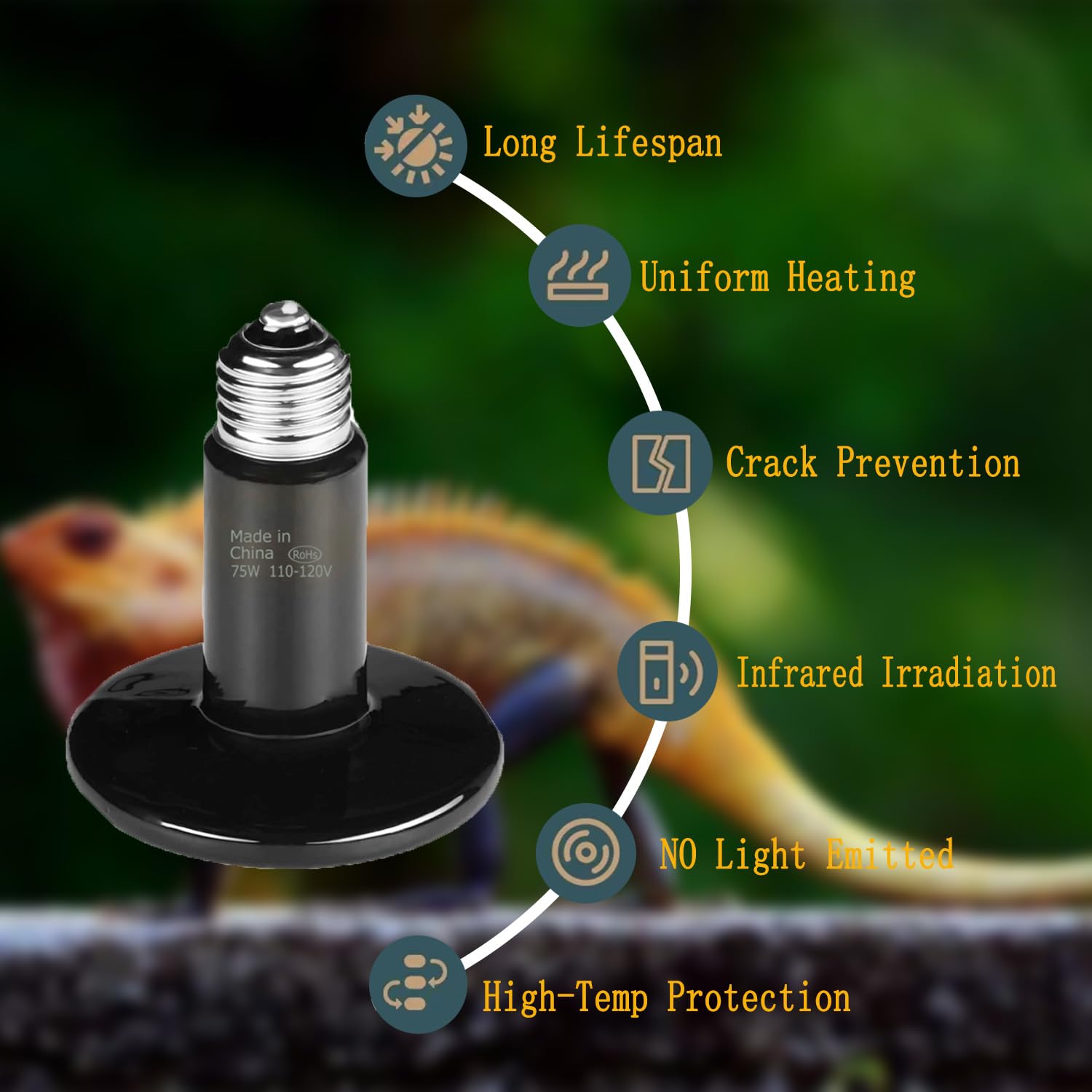 100W Ceramic Heat Emitter Bulb 2-Pack - E26 Reptile Heat Lamp for Lizards, Turtles, Snakes & Chicken Coops - No Light, No Harm Pet Heating Solution - Ideal for Terrariums, Brooders & Reptile Habitats