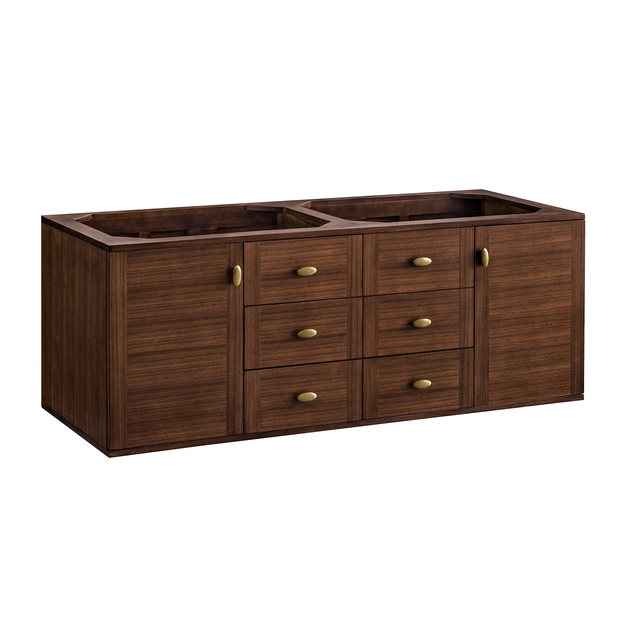 Amberly 60 Inch Double Vanity with Sink - Mid Century Modern Walnut Bathroom Vanity for Master Bath & Powder Room