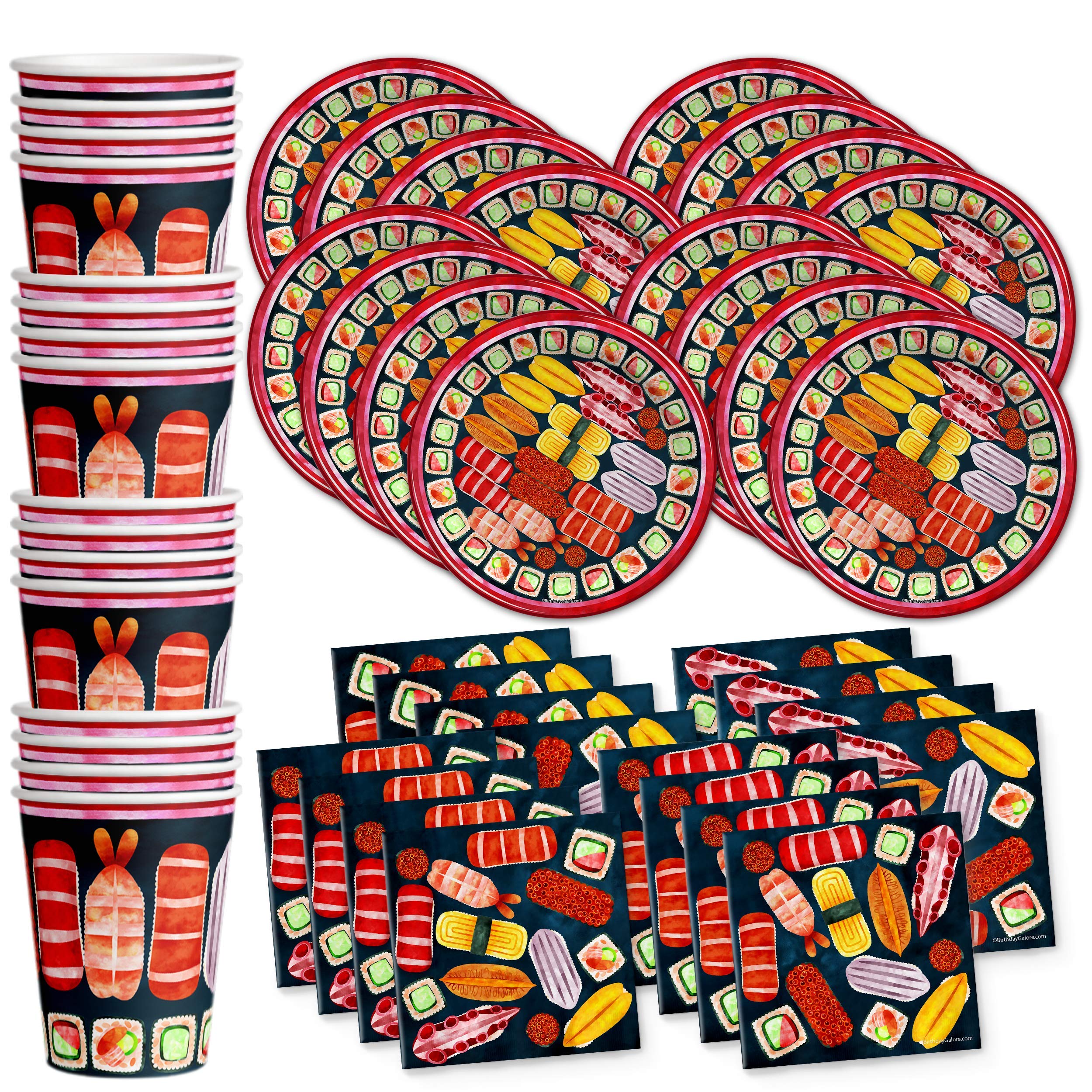 Sushi Themed Birthday Party Supplies Set - 16-Piece Tableware Kit with Plates, Napkins & Cups for Japanese Food Lovers | Perfect for Sushi Parties, Themed Events & Kids Birthday Celebrations