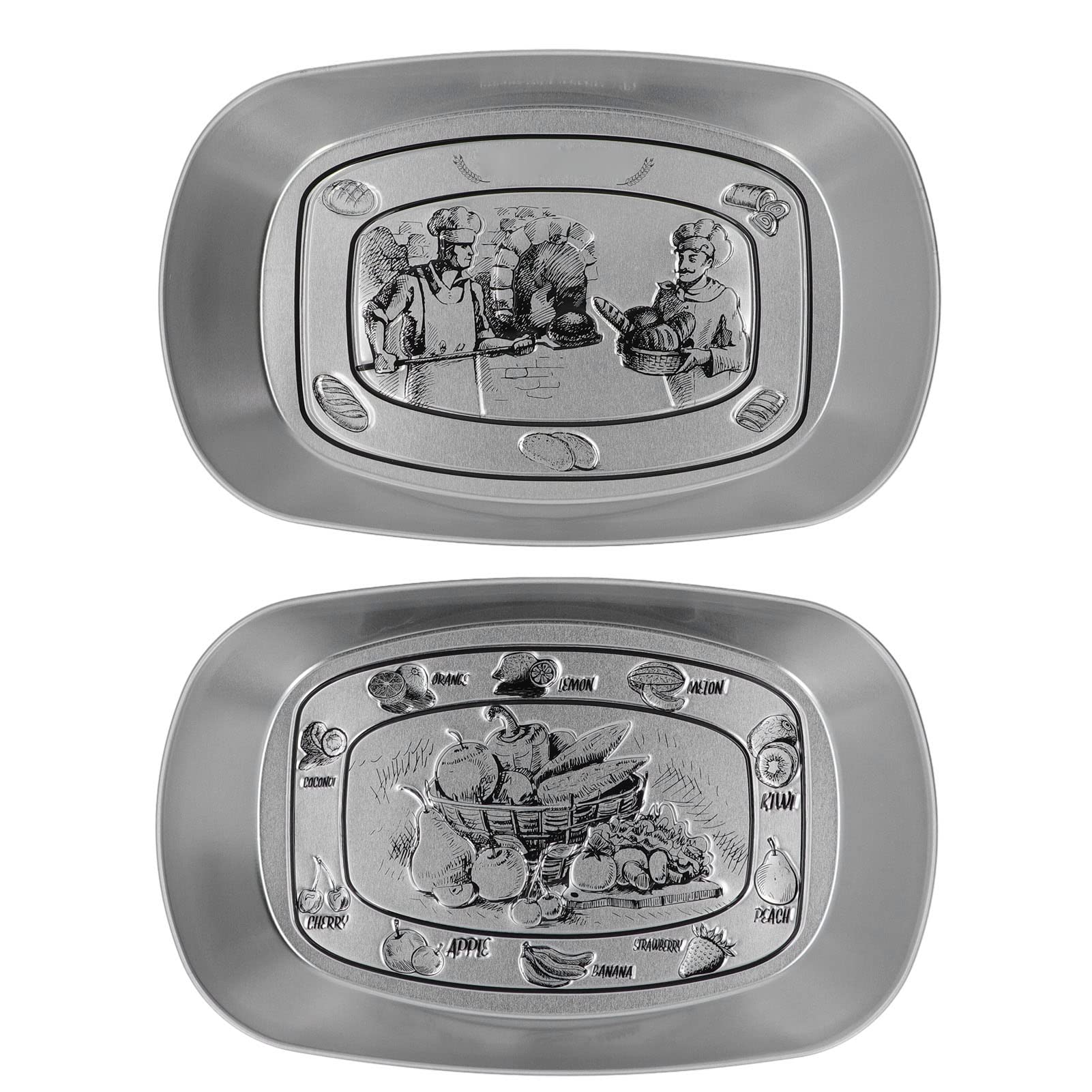 Hztyyier 2-Piece Vintage Metal Fruit Tray Set - Embossed Tinplate Snack Plates for Kitchen, Party & Home Decor - Elegant Serving Dishes for Fruits, Nuts, Cookies & Household Storage
