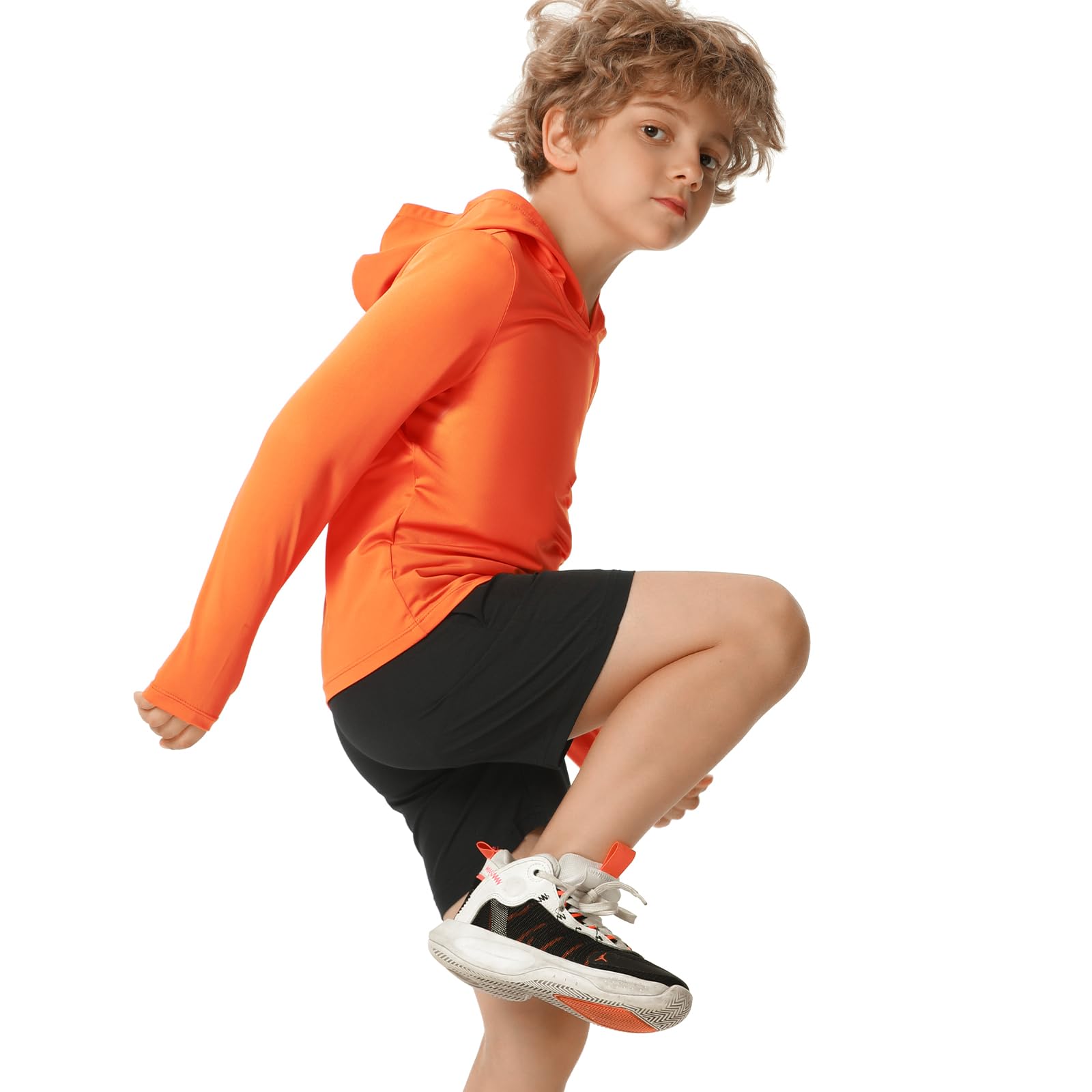 HODOSPORTS UPF 50+ Boys Long Sleeve Rash Guard Swim Shirt - Sun Protective Hooded Swimwear for Kids, Perfect for Swimming, Hiking, Beach & Outdoor Water Activities