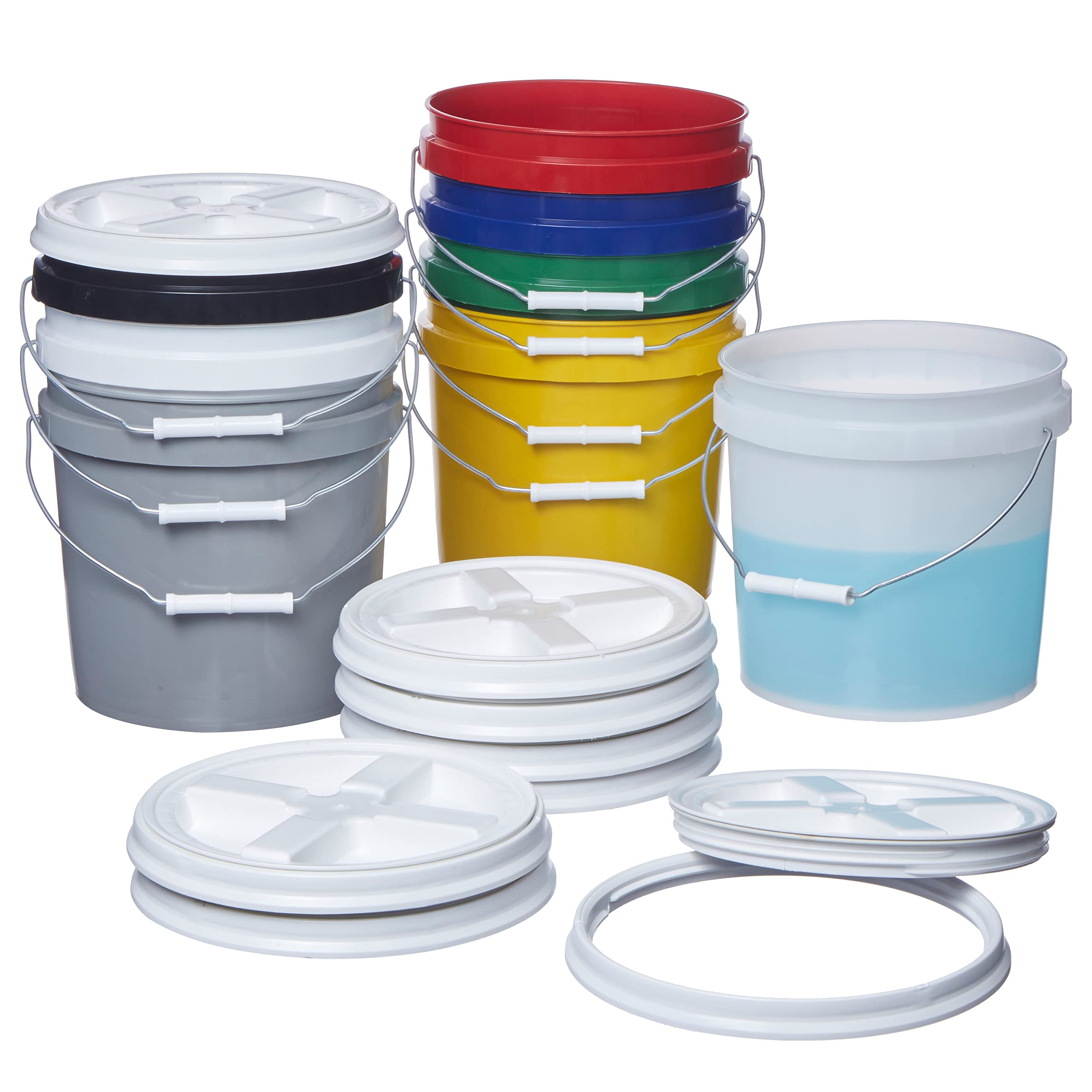 **2 Gallon Food Grade Buckets (8-Pack Mixed Colors) with Screw-On Gamma Seal Lids – BPA Free, Durable HDPE Pails – Made in USA – Ideal for Food Storage, Home Organization & DIY Projects**