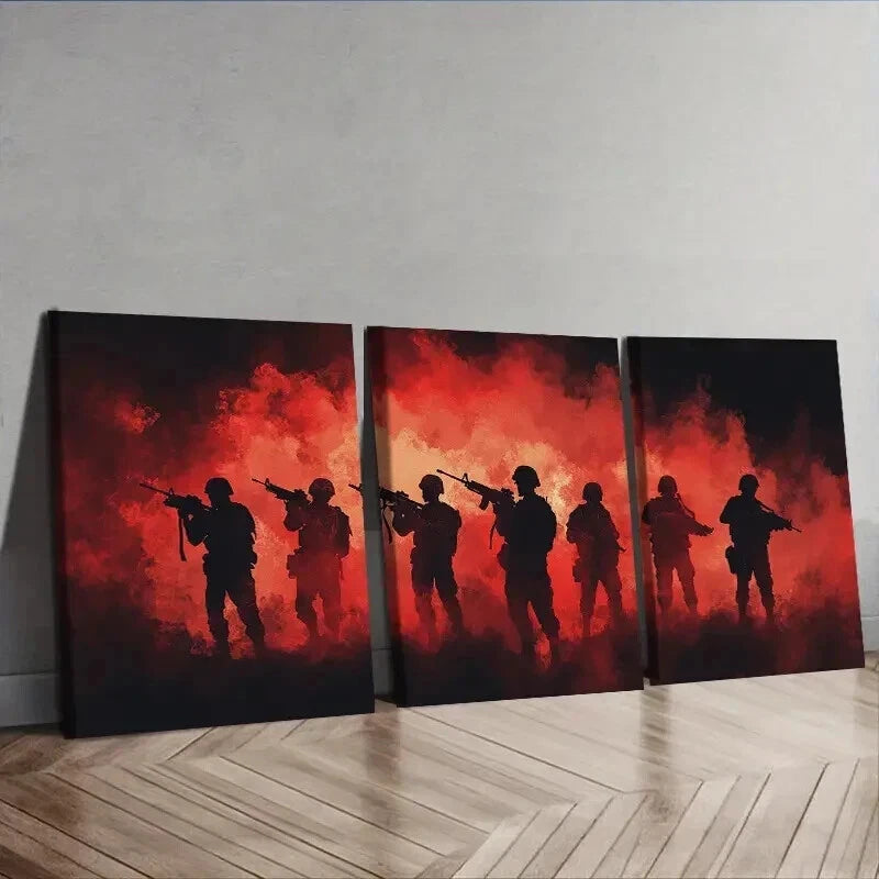 3-Piece Military Soldiers in Formation Wall Art Set - Framed Canvas 50x70cm - High Quality Print - 100% Australian Made - Ready to Hang - Perfect for Home, Office & Military Themed Decor