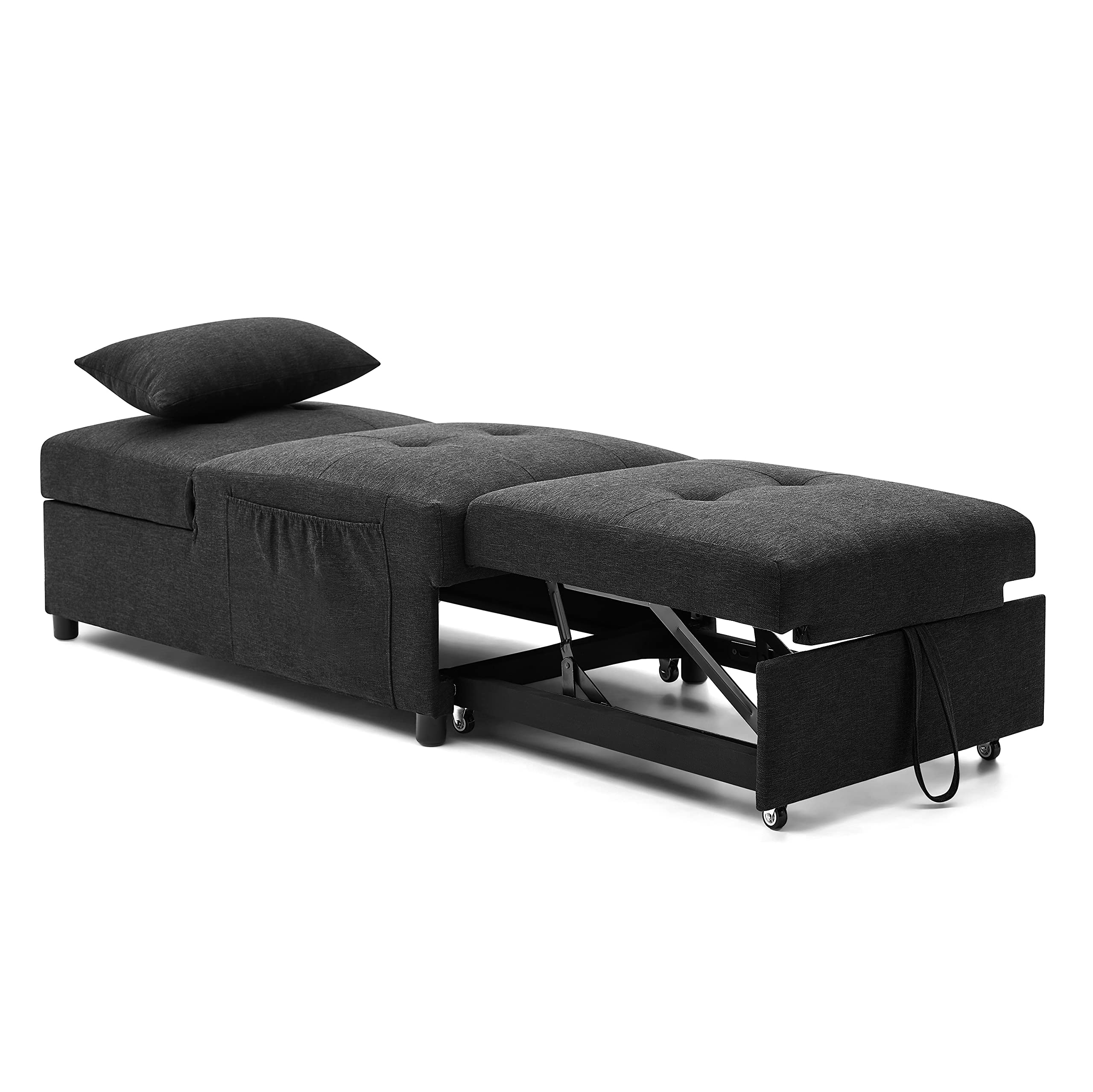 4-in-1 Ottoman Sleeper Chair - Foldable Sofa Bed with Storage Bag | Convertible Single Bed, Lounge Chair & Chaise for Small Spaces | Perfect for Guest Room, Studio Apartment & Office (Black)
