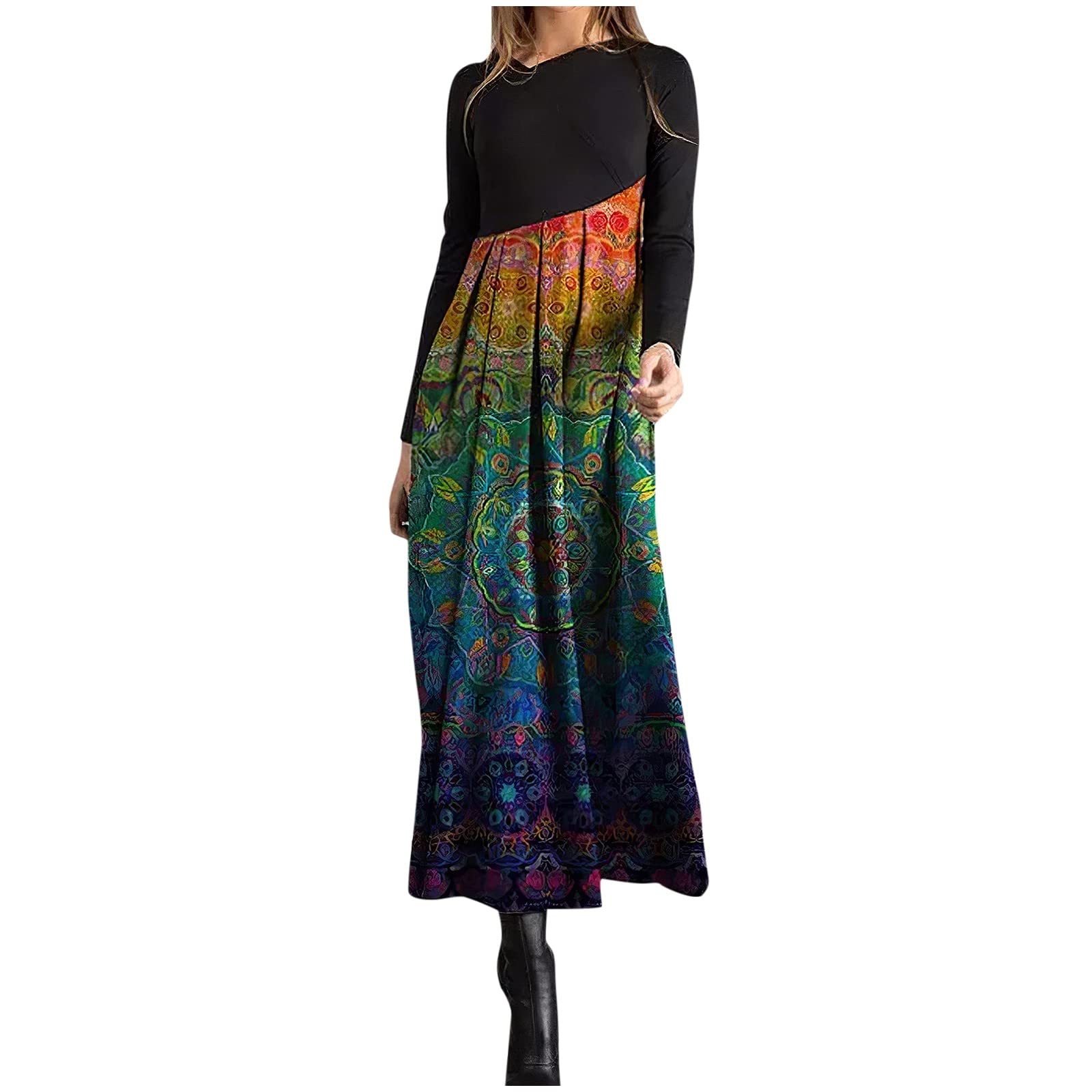 Elegant Long Sleeve Dresses for Women - Floral Print Stitched Winter Dress 2022 | Perfect for Office, Party & Holiday Occasions